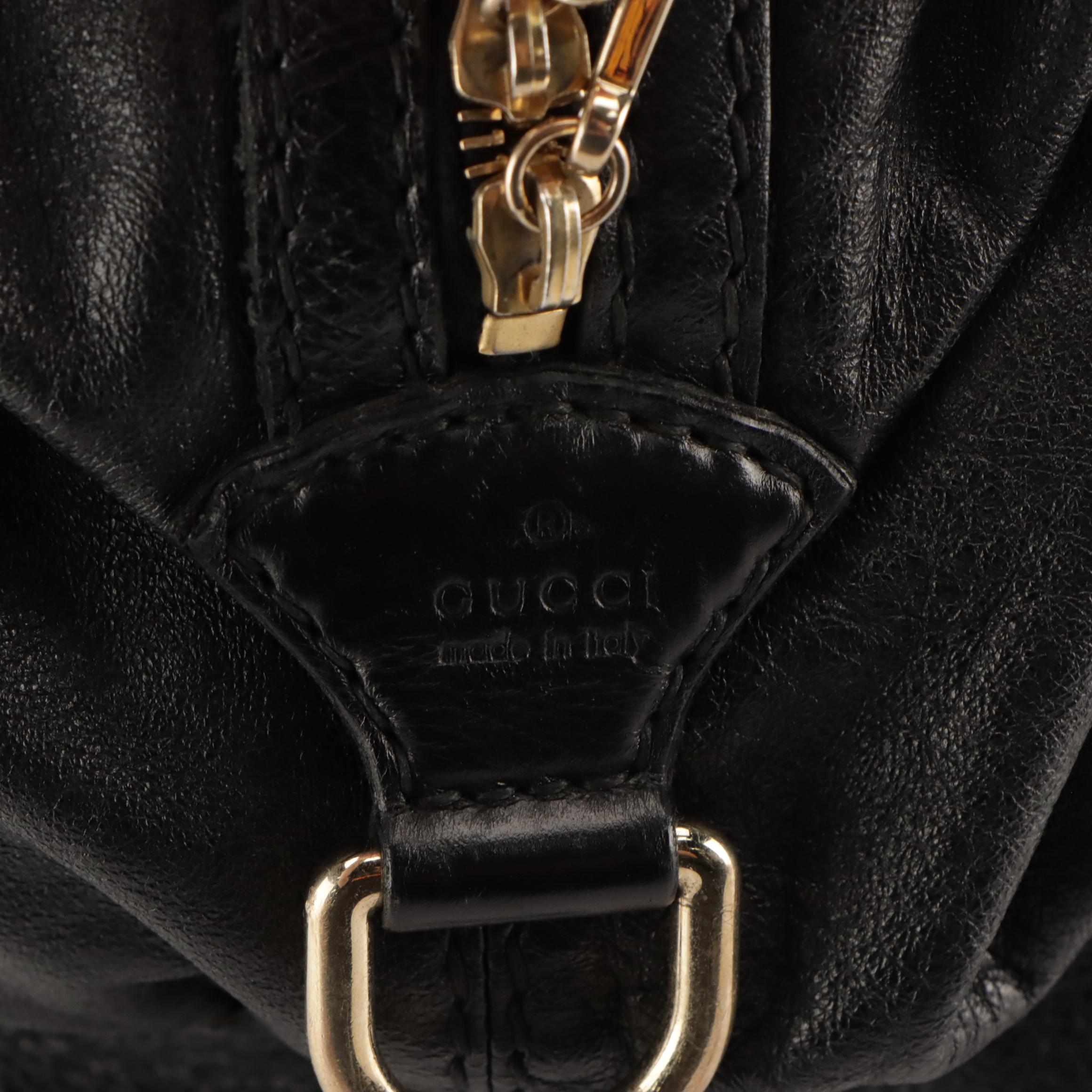 Gucci Horseshoe Handle Slouchy Shoulder Bag in Black Crinkled Calfskin Leather