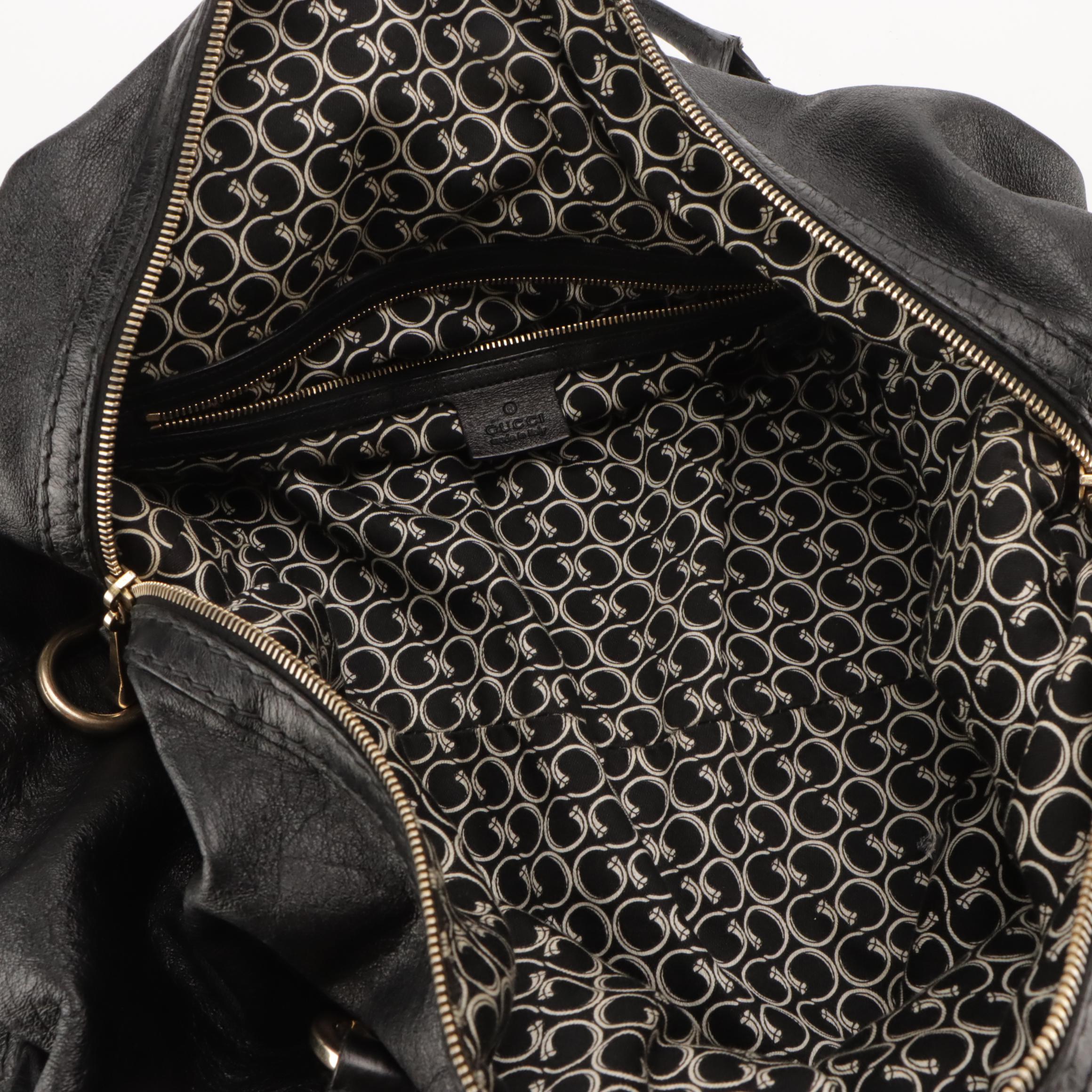 Gucci Horseshoe Handle Slouchy Shoulder Bag in Black Crinkled Calfskin Leather