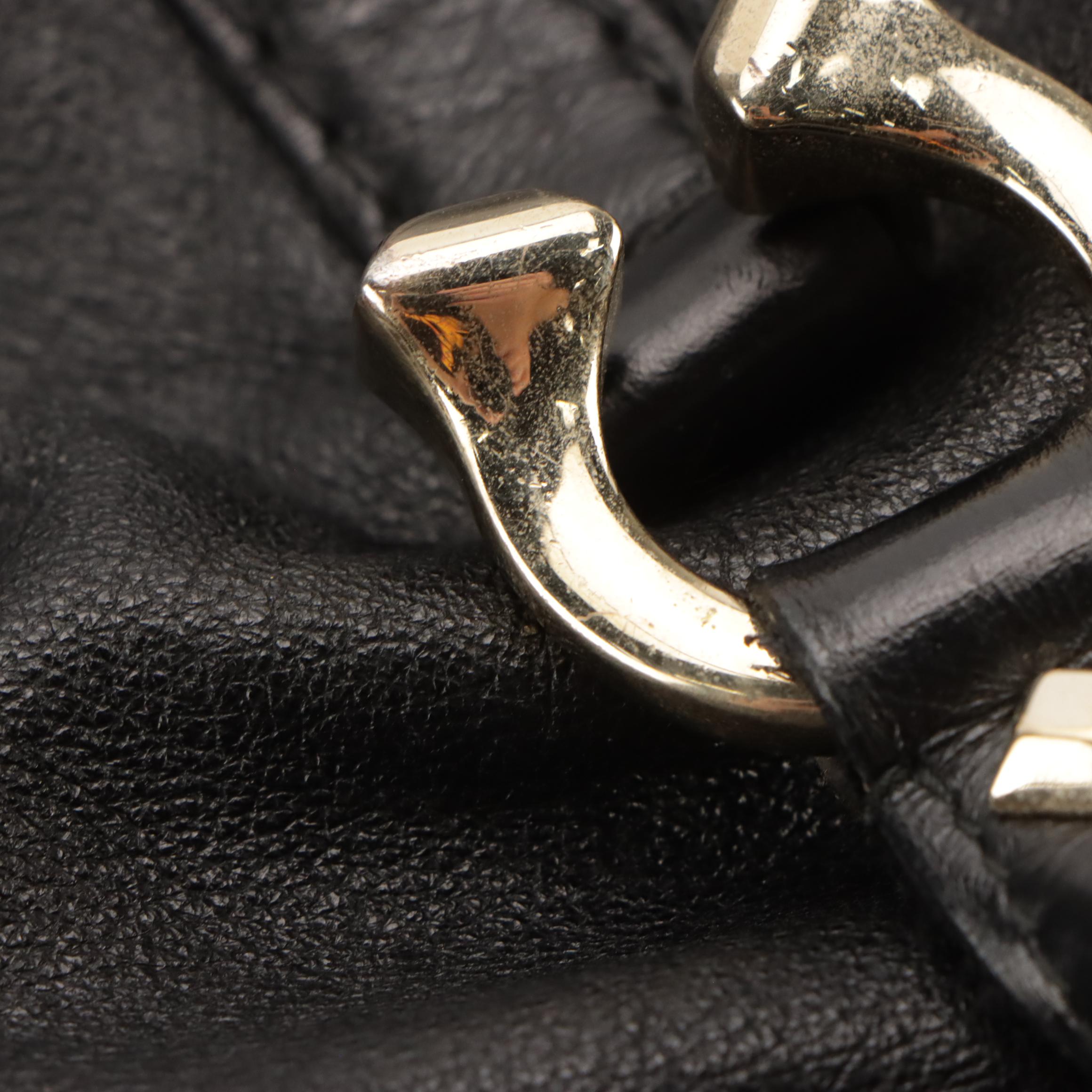 Gucci Horseshoe Handle Slouchy Shoulder Bag in Black Crinkled Calfskin Leather