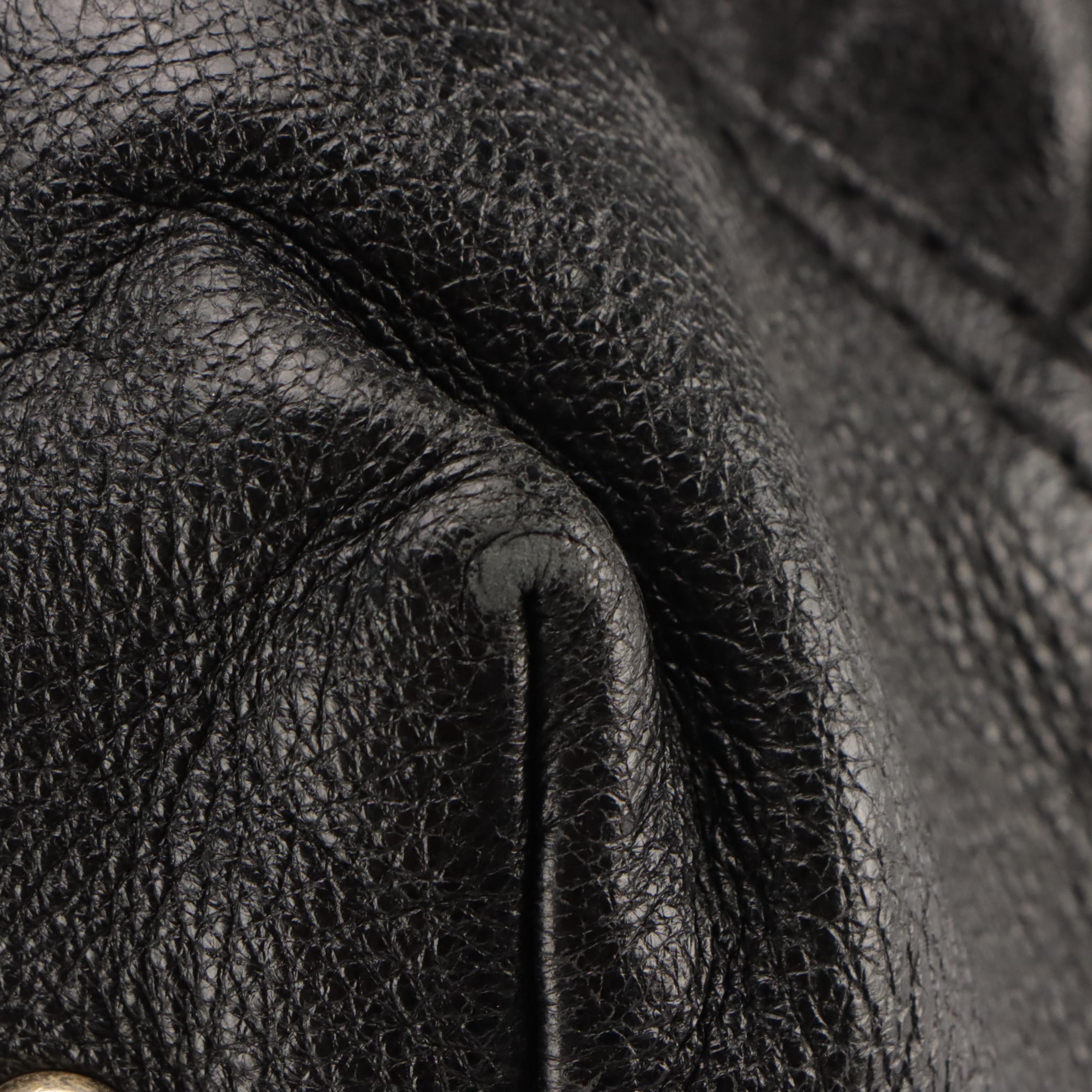 Gucci Horseshoe Handle Slouchy Shoulder Bag in Black Crinkled Calfskin Leather