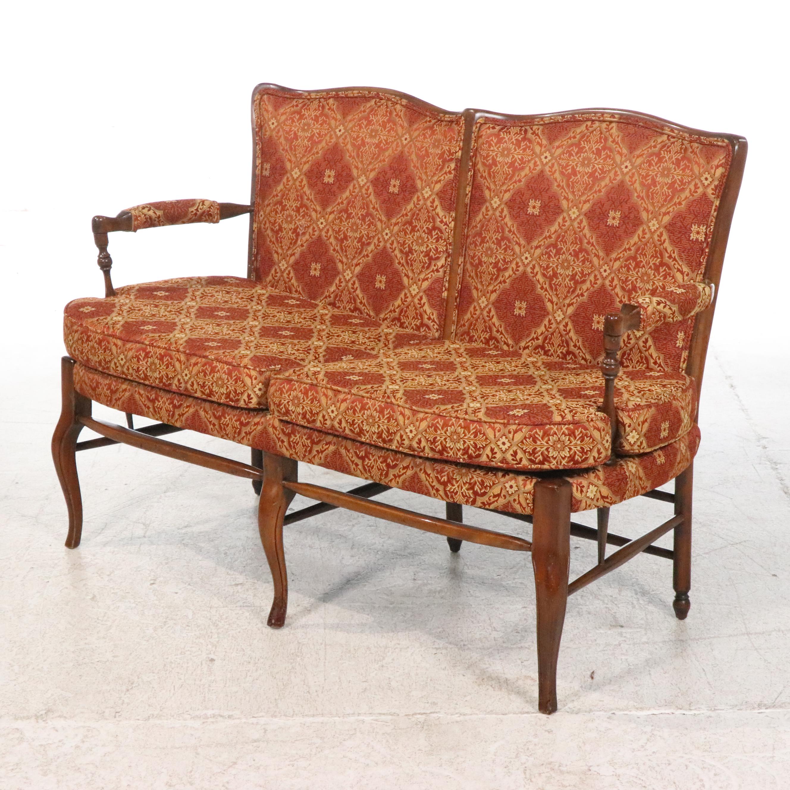 French Country Style Bench with Upholstered Back and Seat