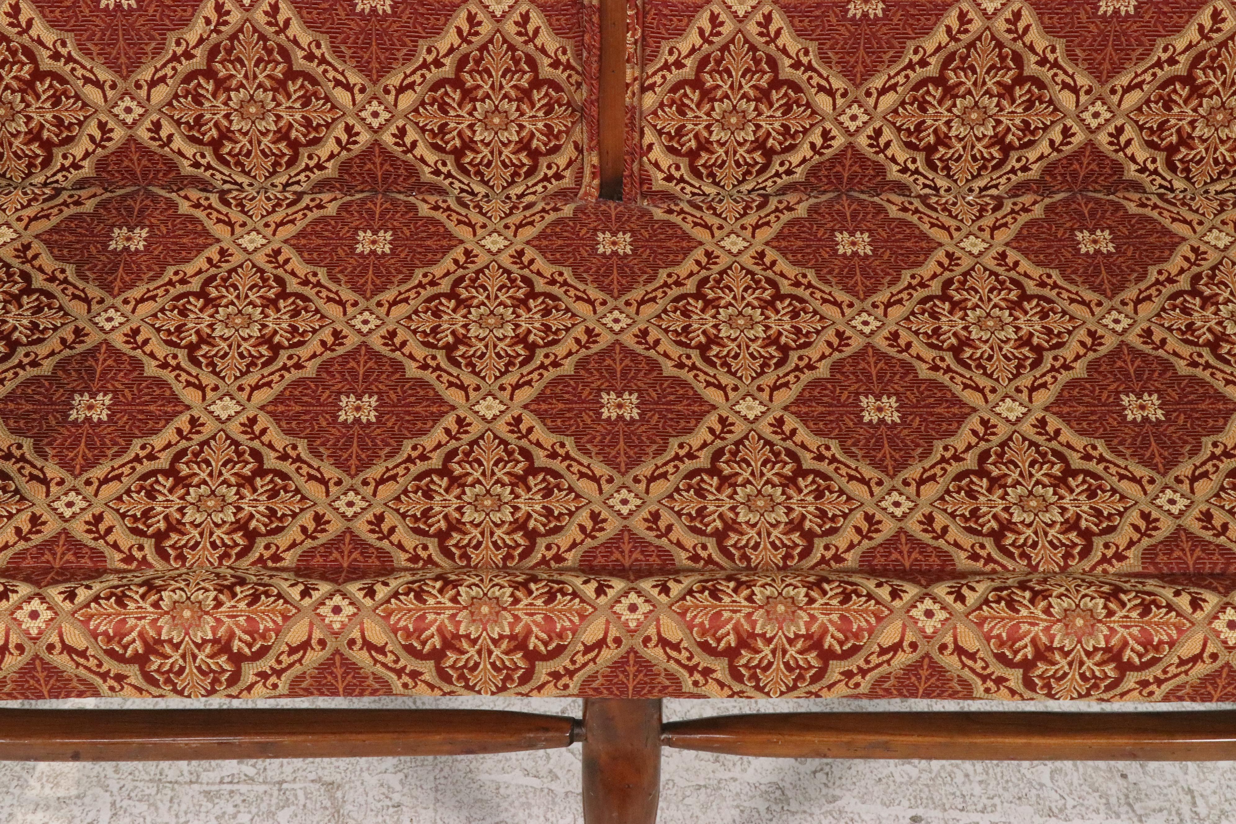 French Country Style Bench with Upholstered Back and Seat