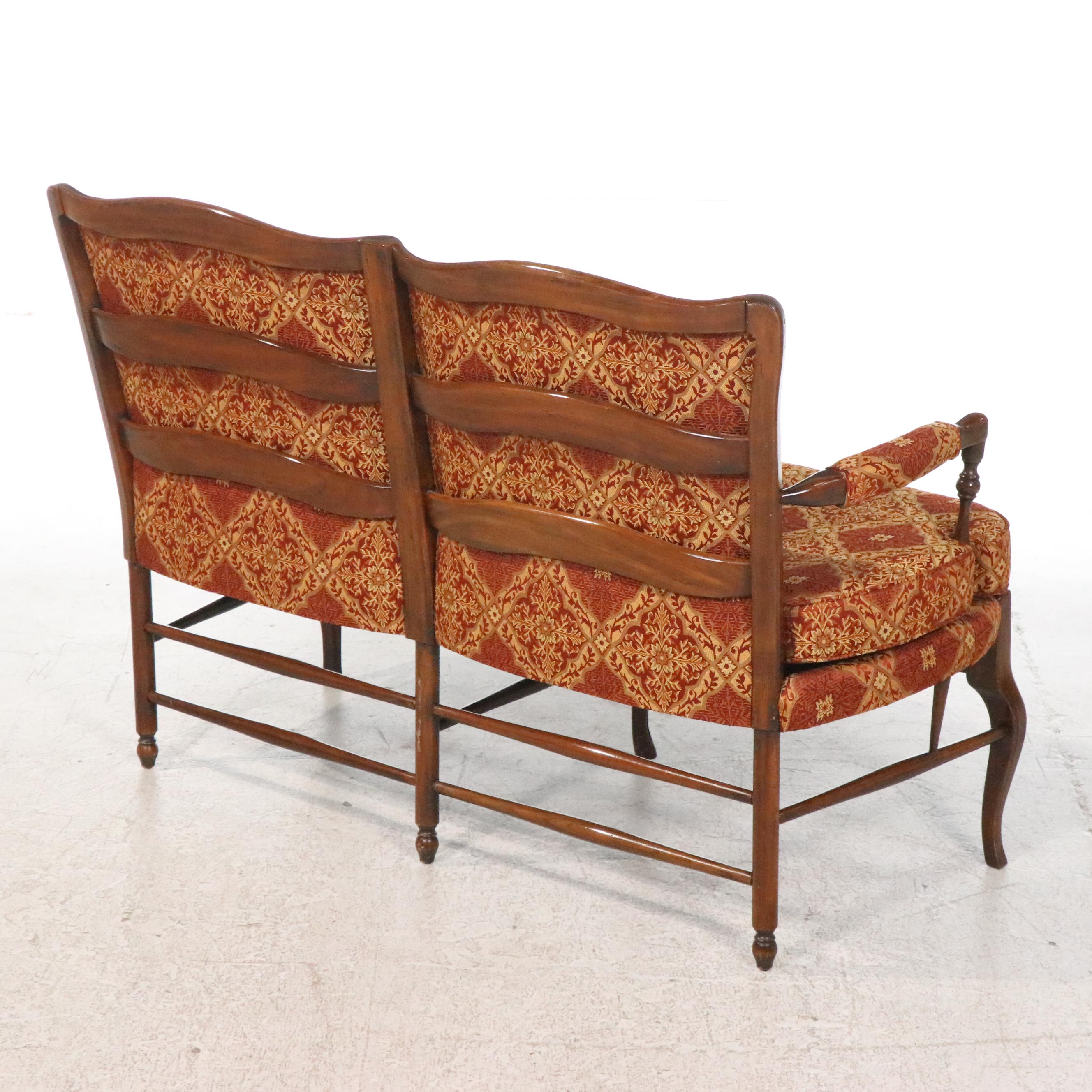 French Country Style Bench with Upholstered Back and Seat