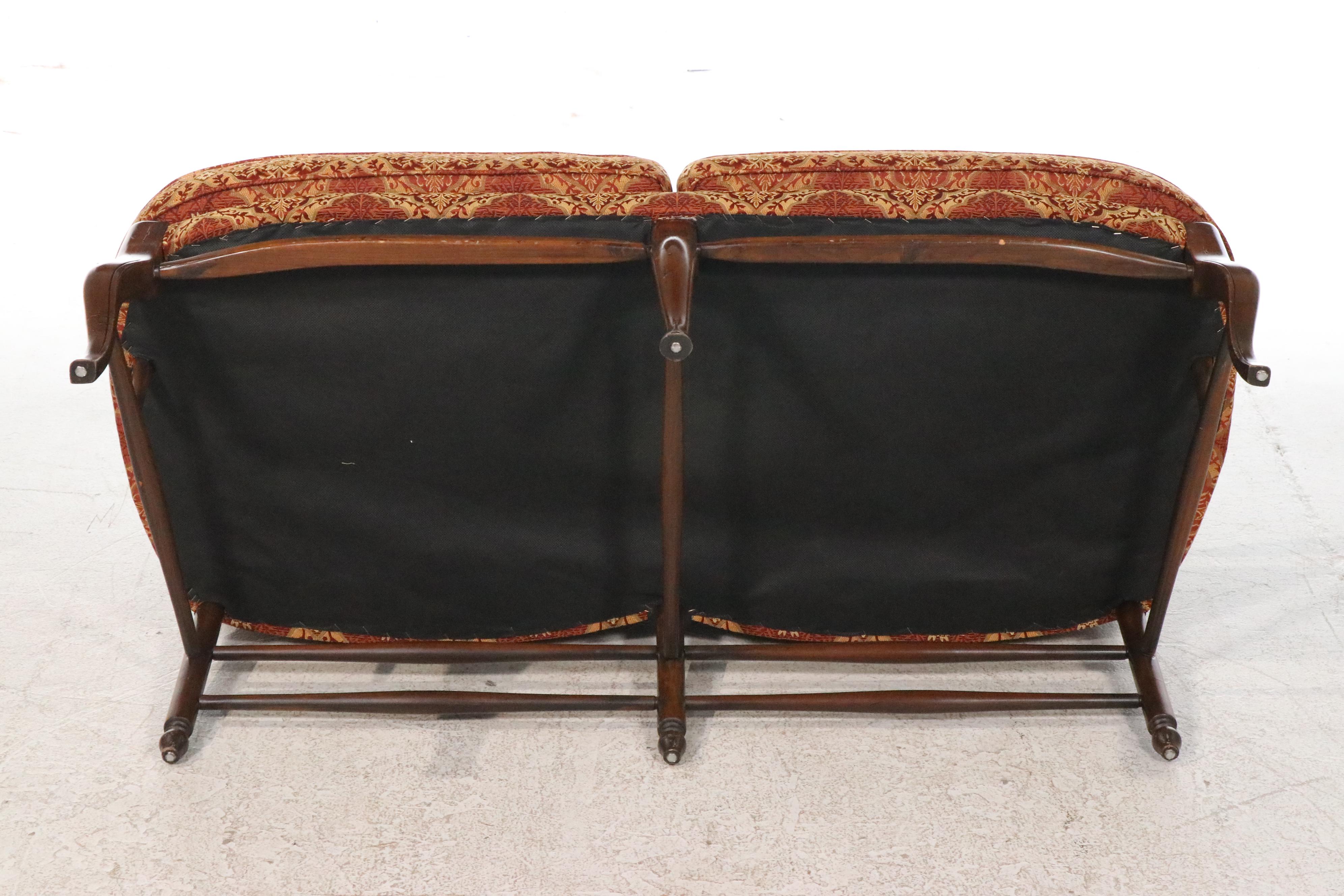 French Country Style Bench with Upholstered Back and Seat