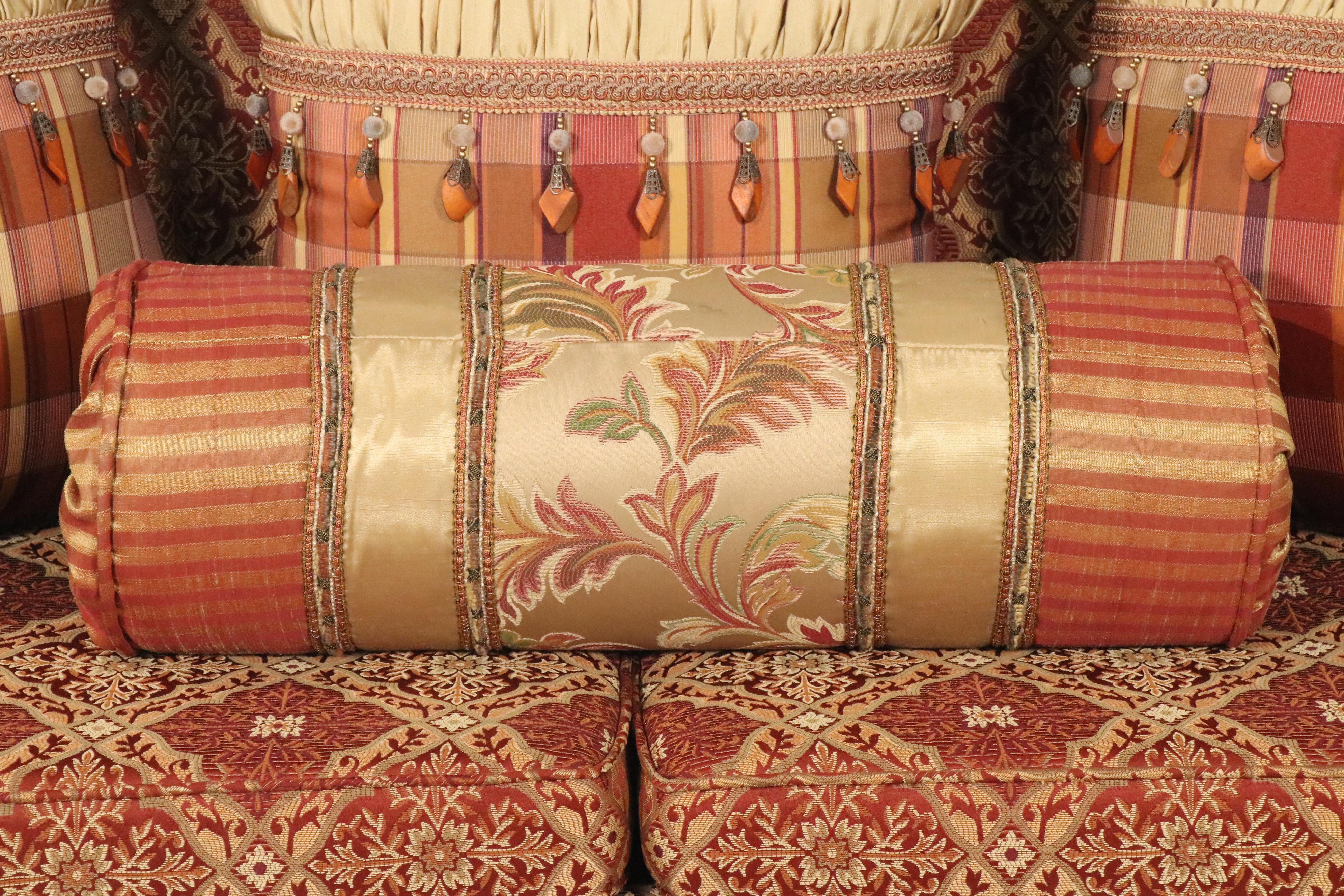 French Country Style Bench with Upholstered Back and Seat