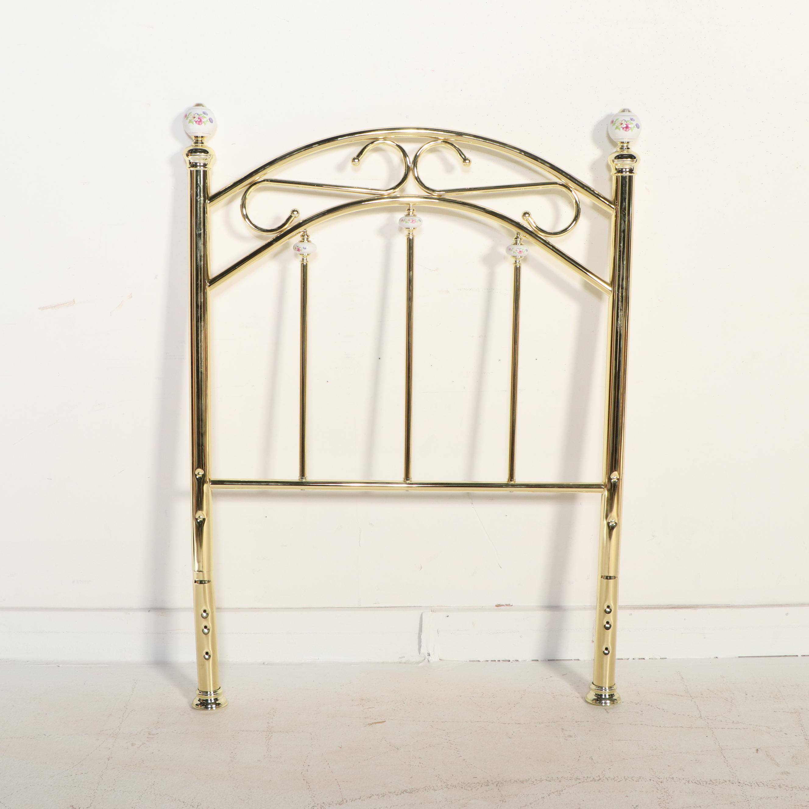 Pair of Victorian Style Lacquered Brass Twin Beds with Porcelain Orbs