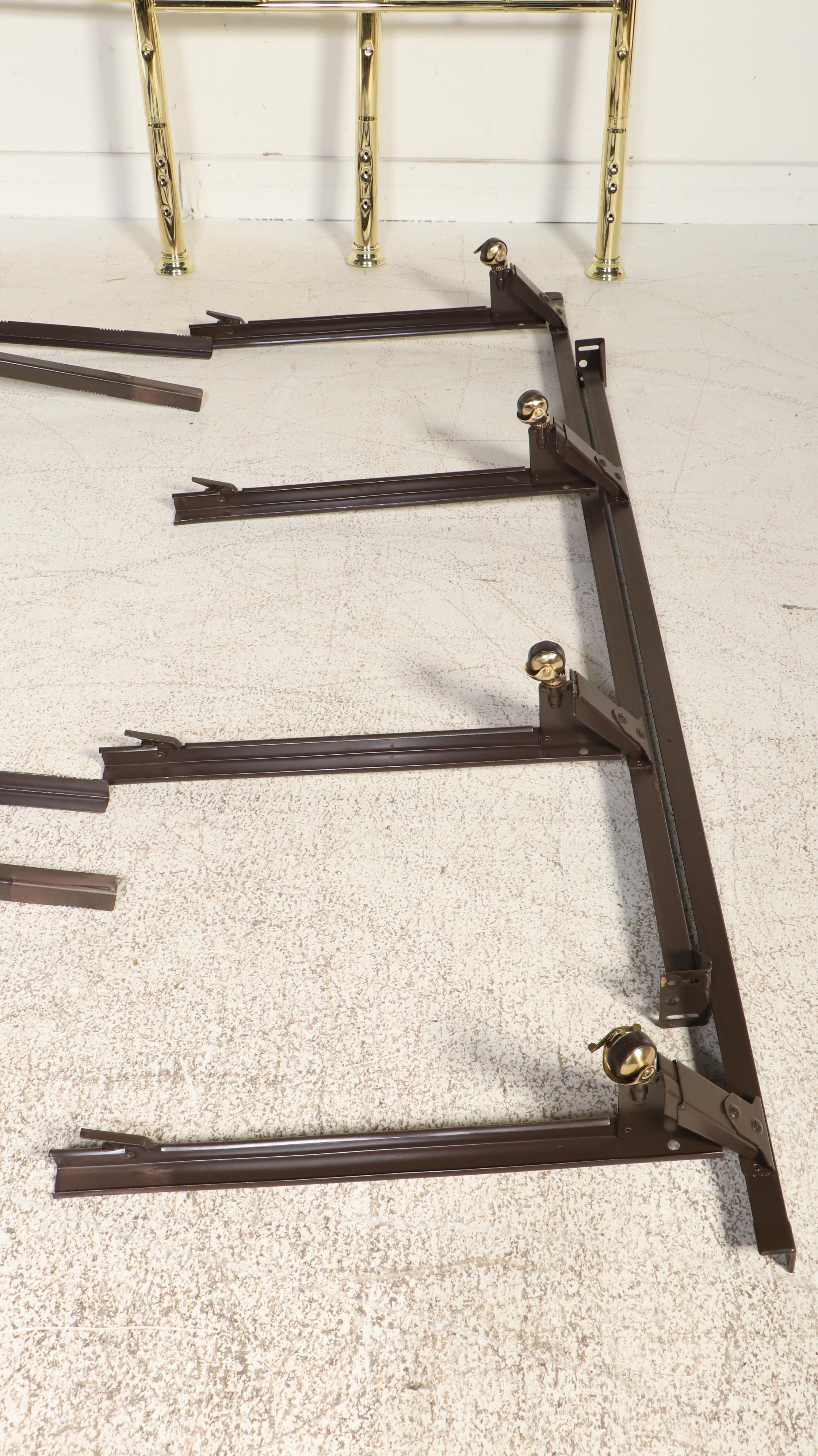 Pair of Victorian Style Lacquered Brass Twin Beds with Porcelain Orbs