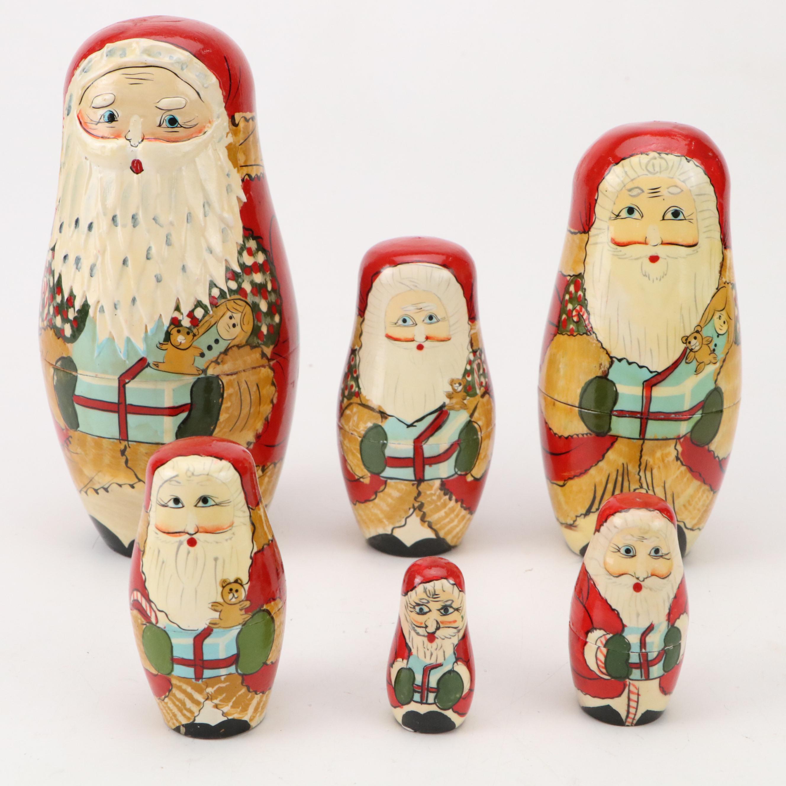 Russian Style Hand-Crafted Santa Matryoshka Dolls with More Christmas Décor