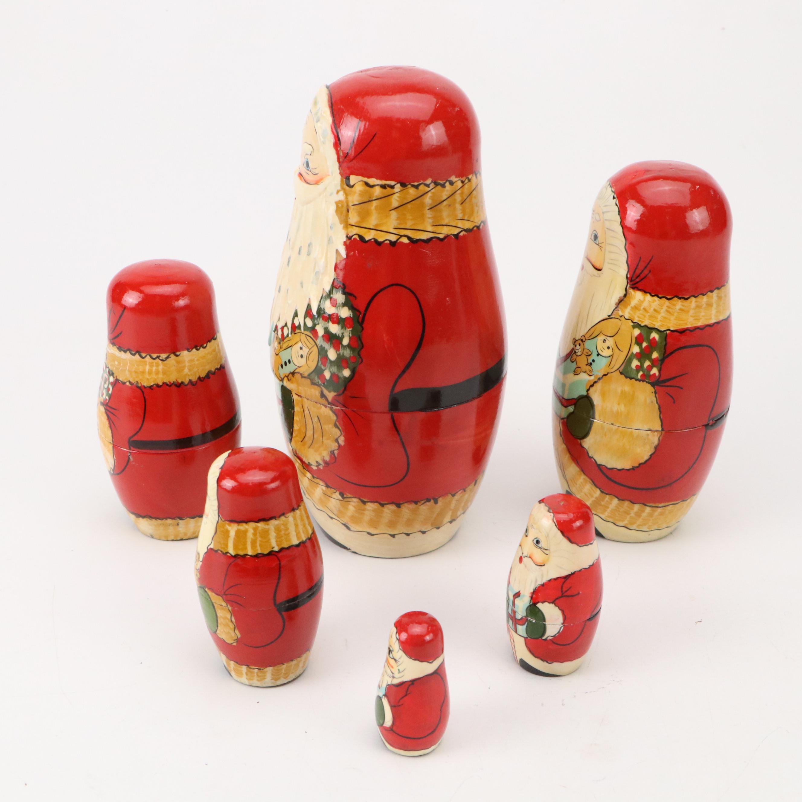 Russian Style Hand-Crafted Santa Matryoshka Dolls with More Christmas Décor