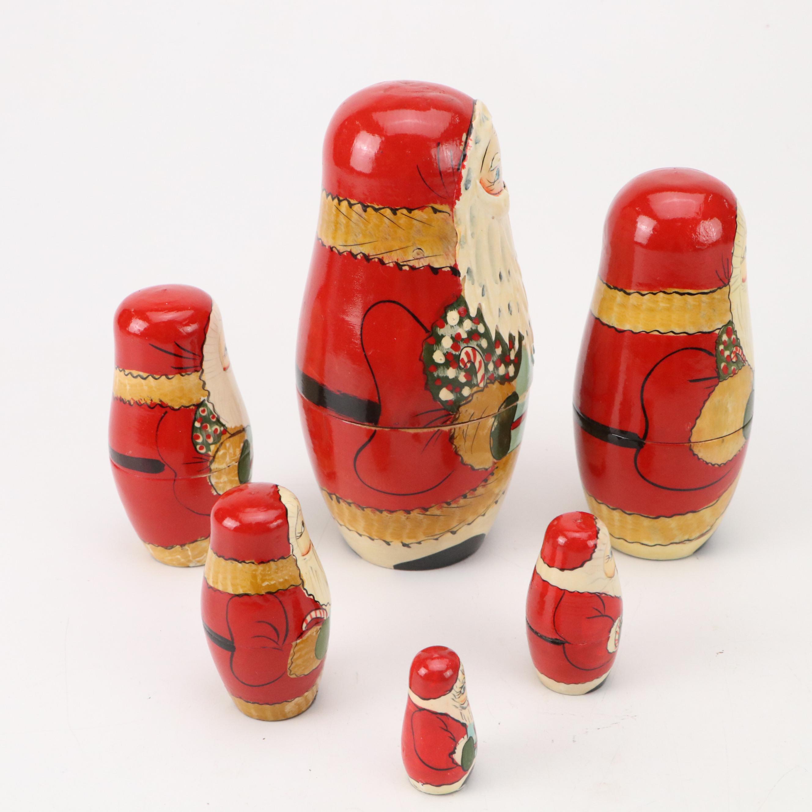 Russian Style Hand-Crafted Santa Matryoshka Dolls with More Christmas Décor