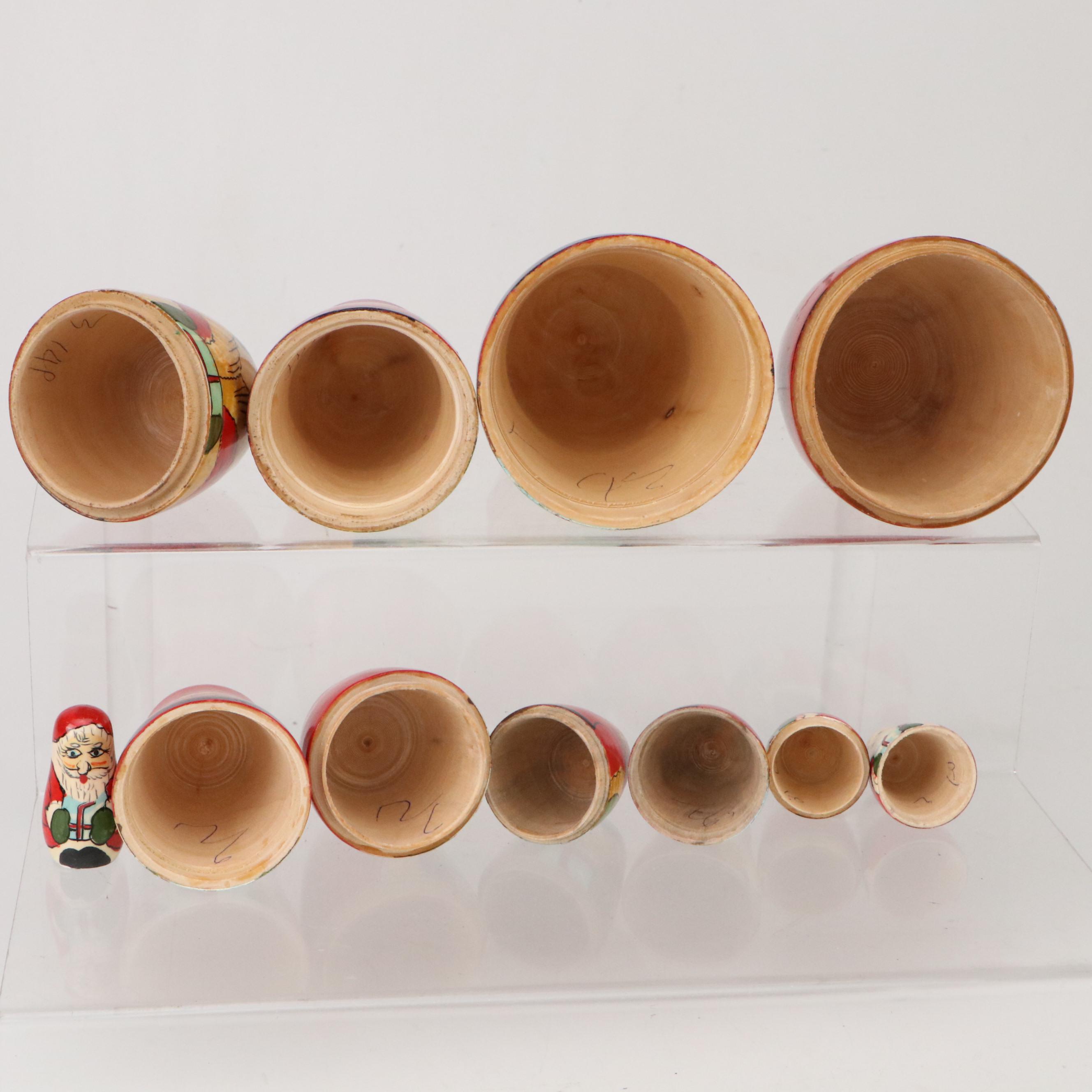 Russian Style Hand-Crafted Santa Matryoshka Dolls with More Christmas Décor