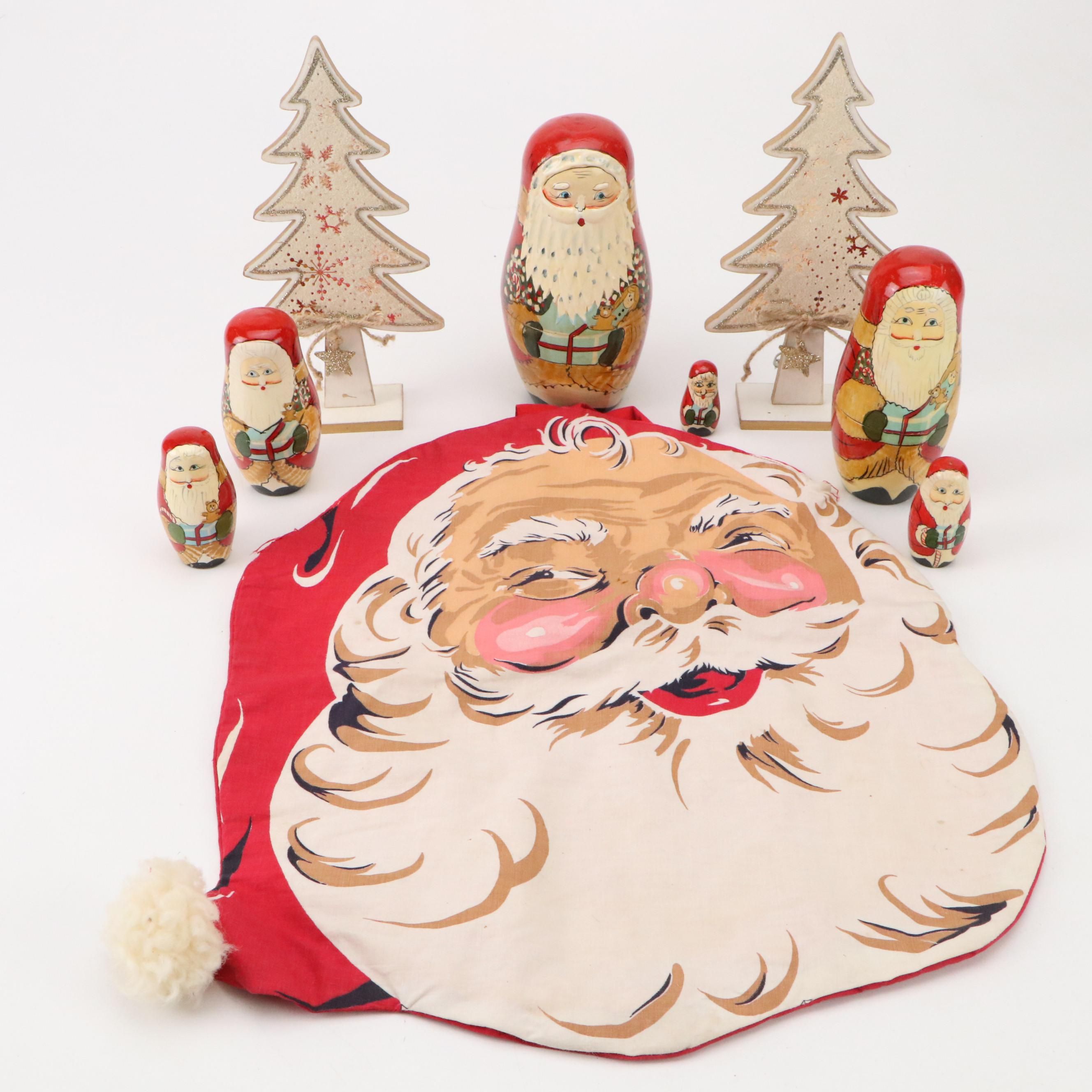 Russian Style Hand-Crafted Santa Matryoshka Dolls with More Christmas Décor