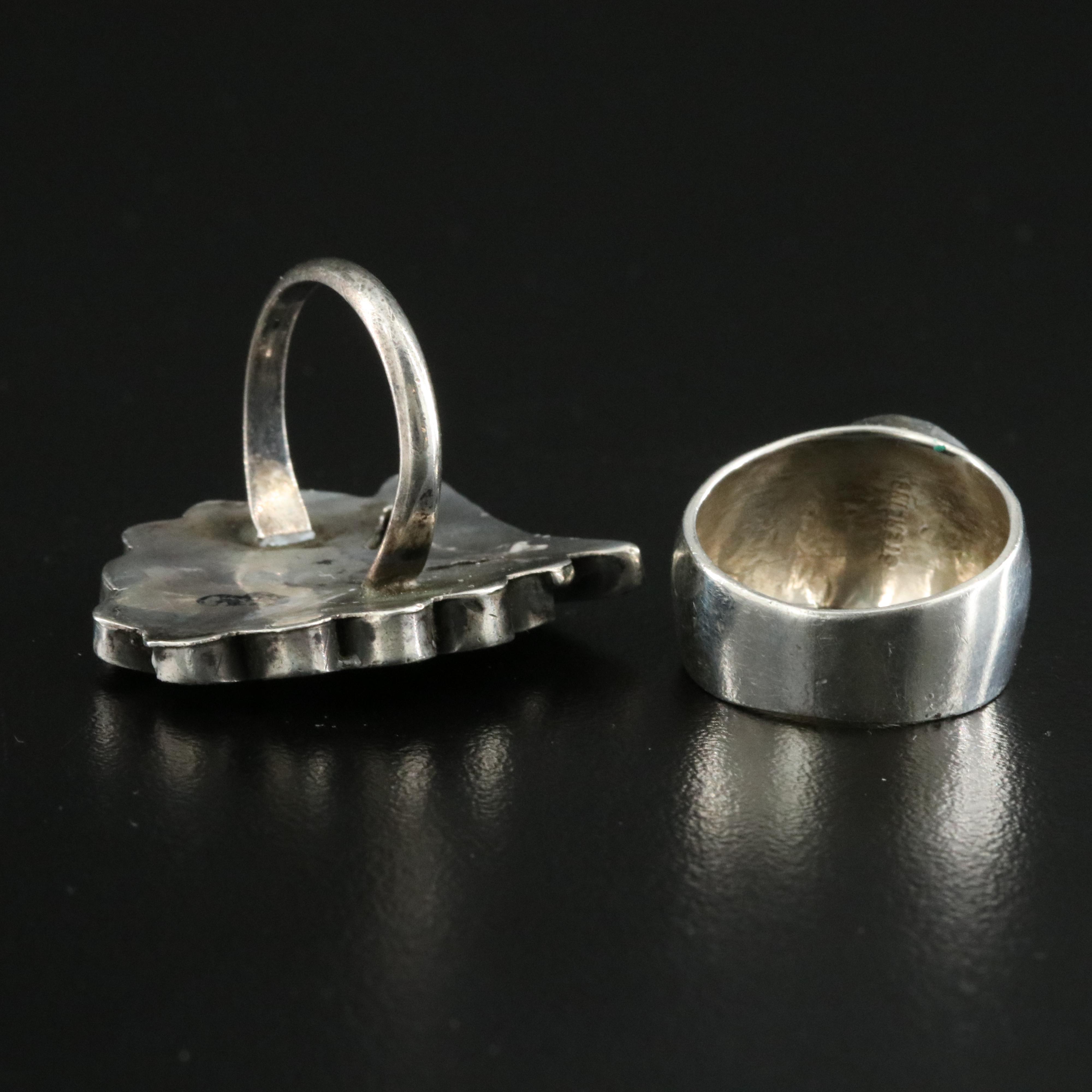 Southwestern Sterling Inlay Thunderbird Ring and Black Onyx Band