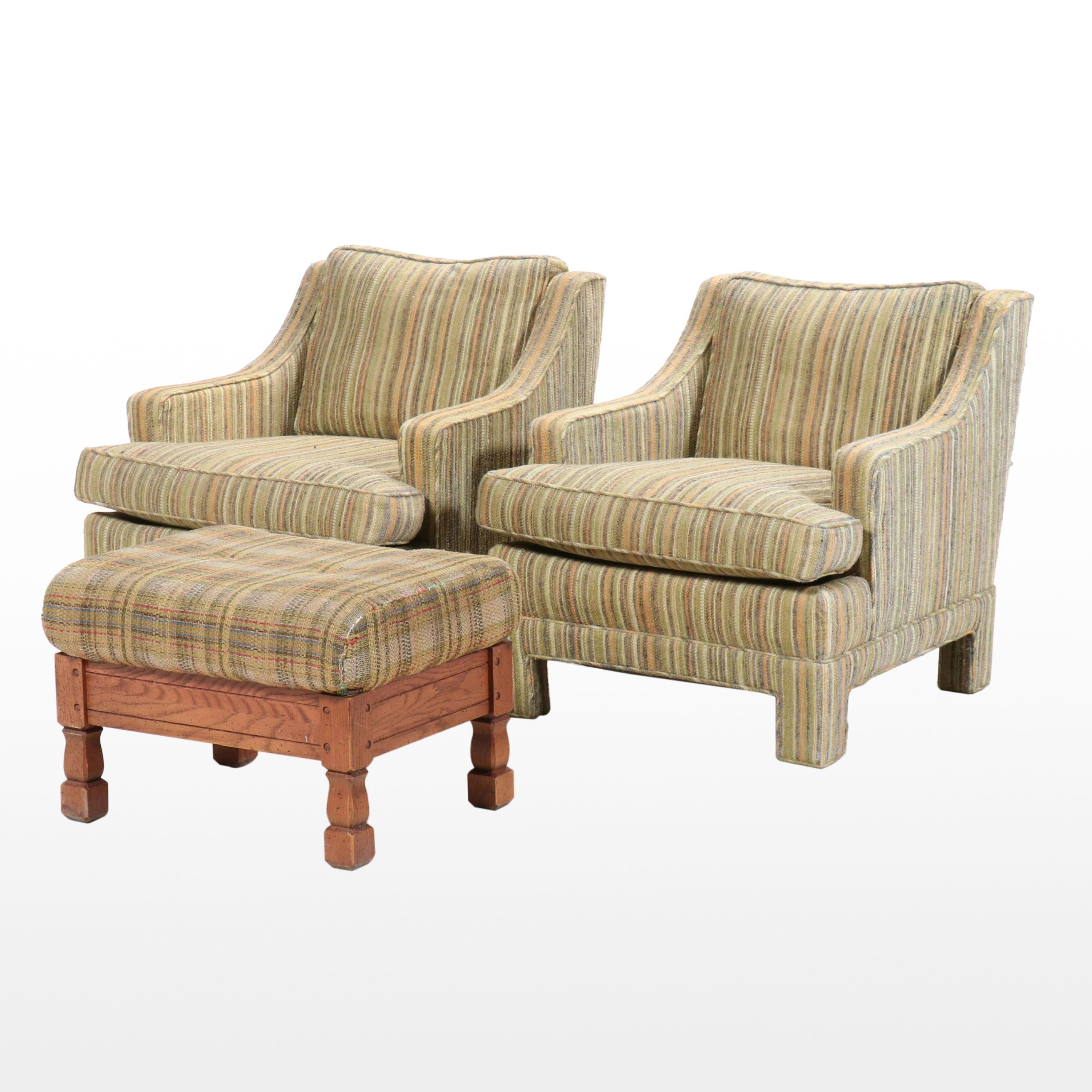 Pair of Gilliam Furniture Mid Century Modern Club Chairs with Ottoman