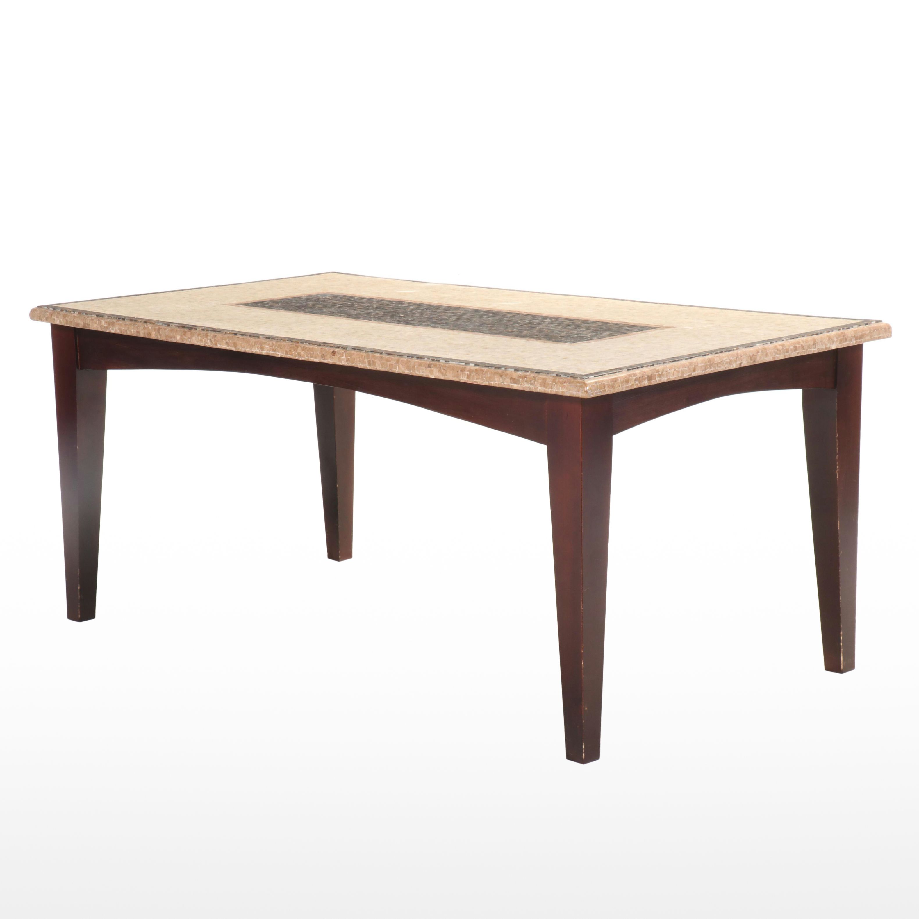 Contemporary Tessellated Stone Top Wood Dining Table