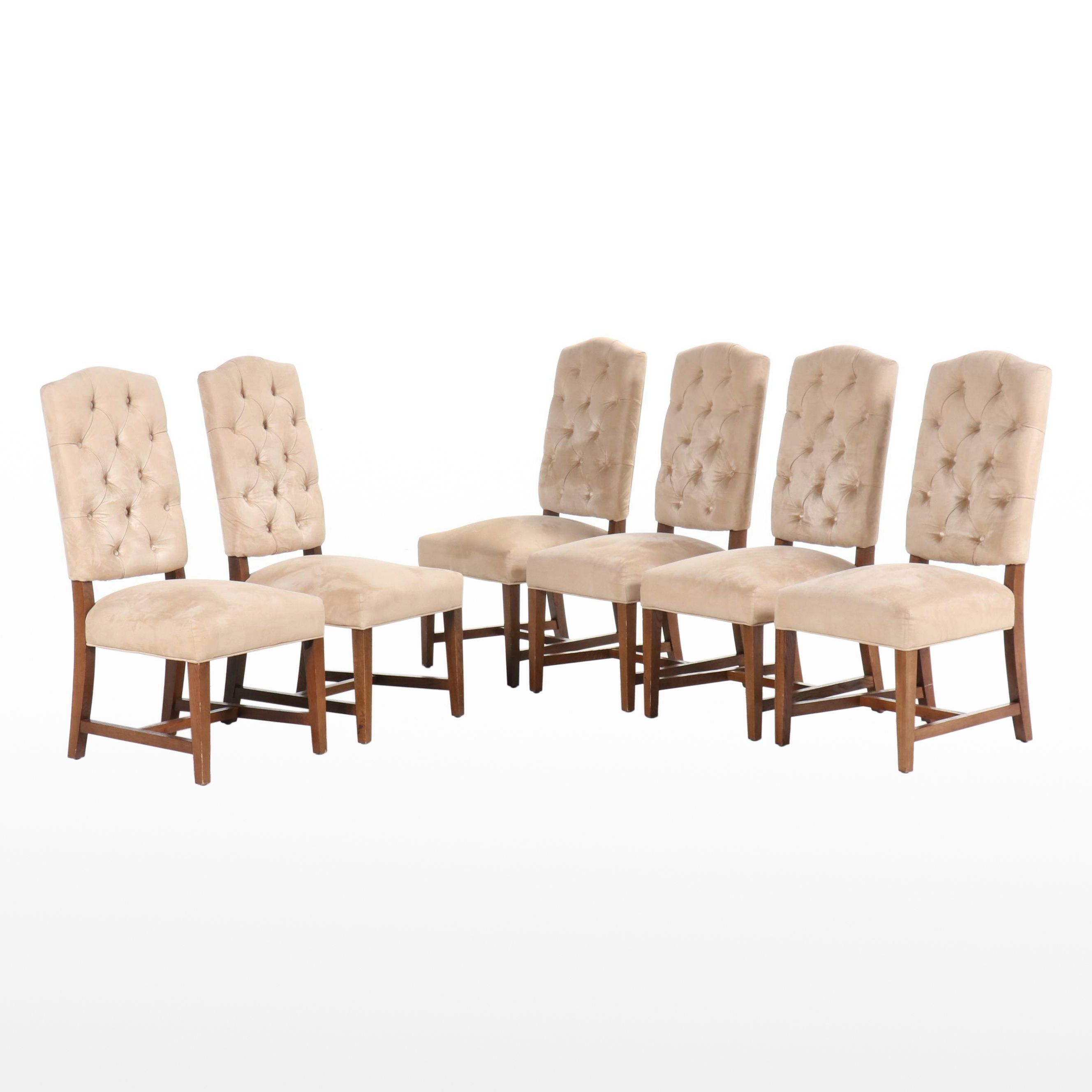Set of Six Button-Tufted Microsuede Upholstered Dining Chairs