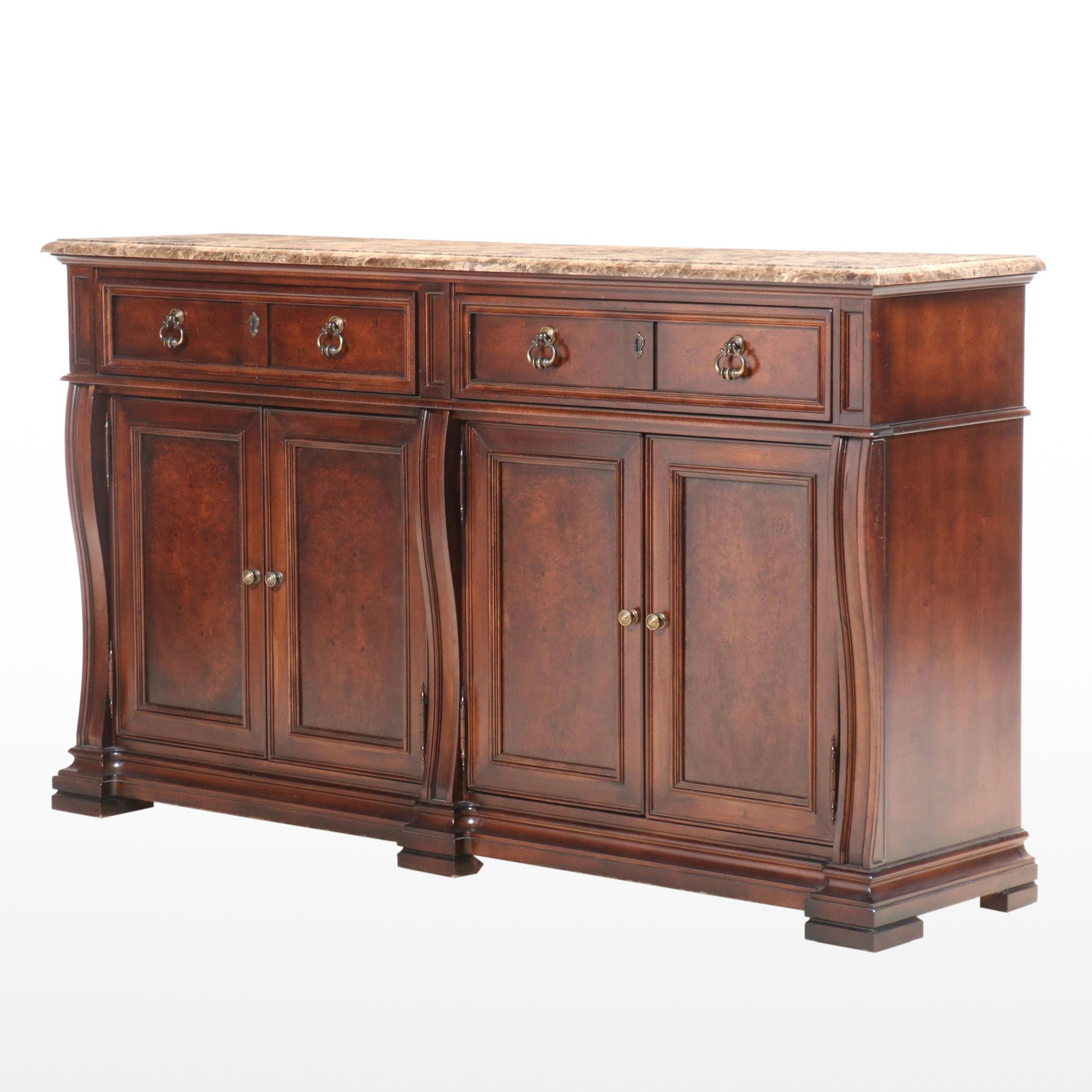 Stanley Baroque Style Marble Top Wood Buffet