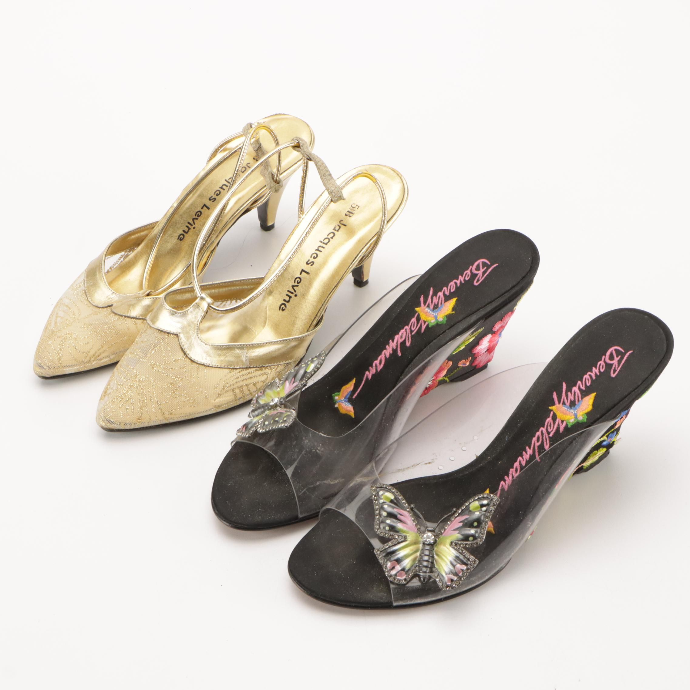 Jacques Levine Grace's Slingback Heels and Beverly Feldman Embroidered Wedges