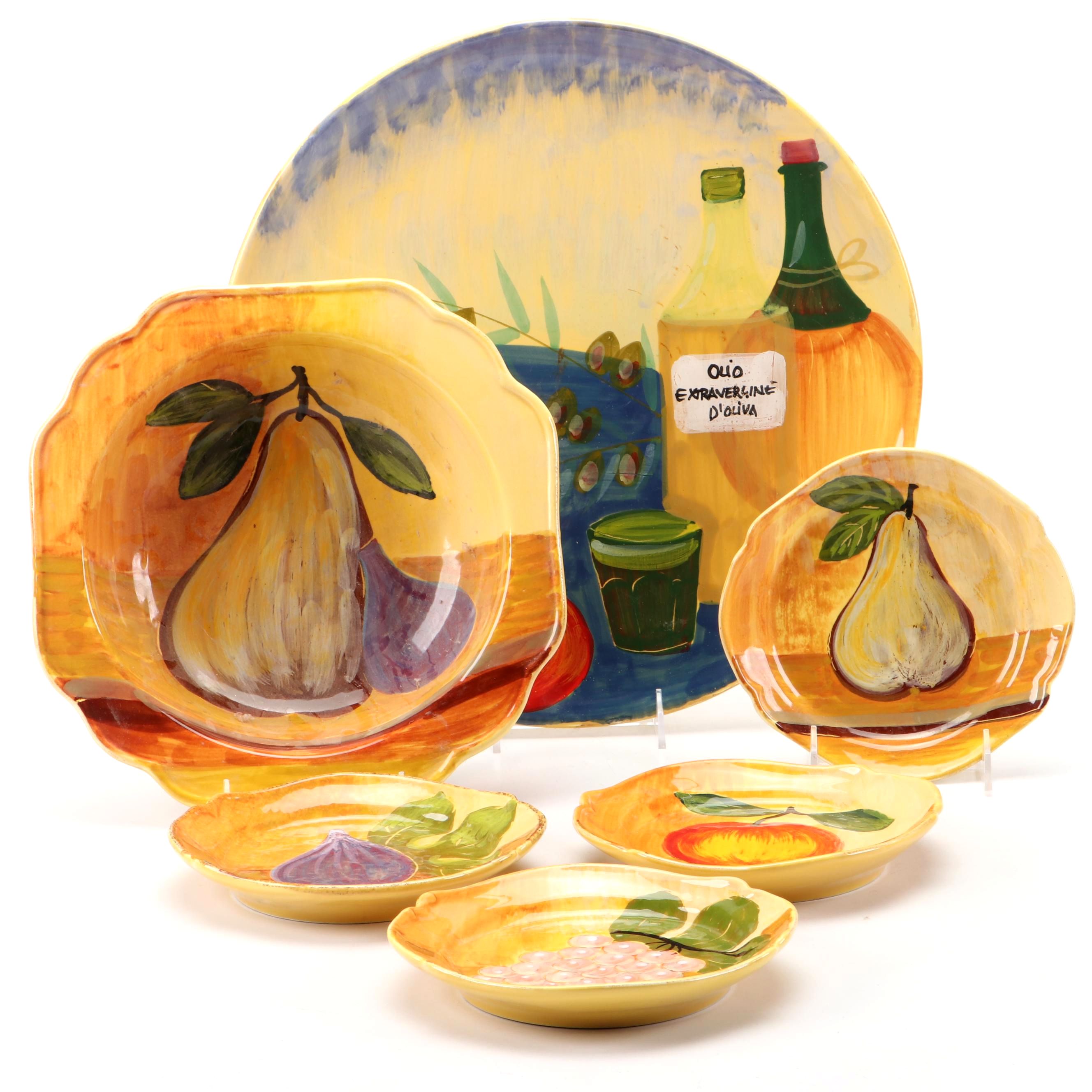 Vietri Ceramic Serving Bowl, Salad Plates and Wall Plate with Pear Motif