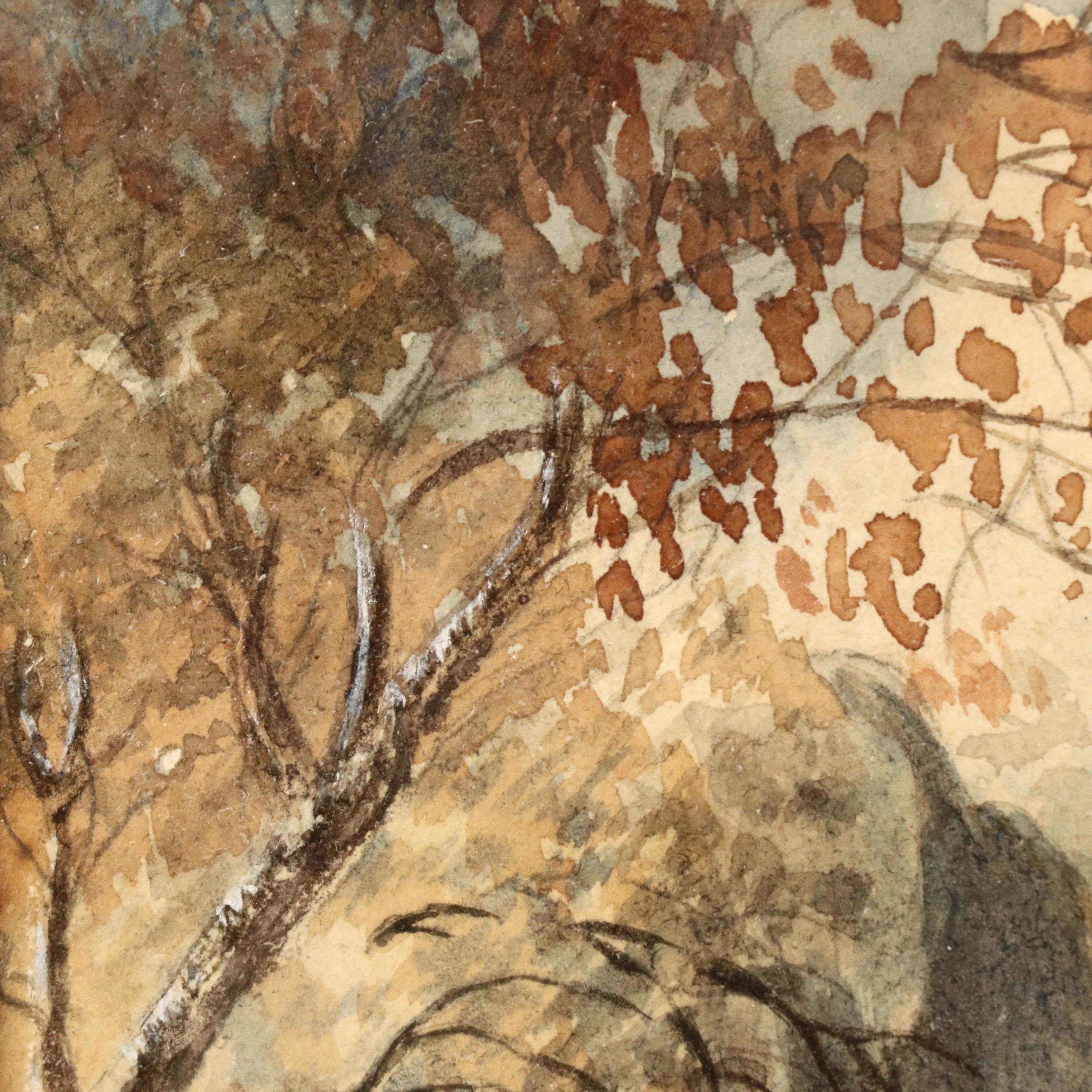 Autumnal Landscape Watercolor Painting of Waterfall Scene and More