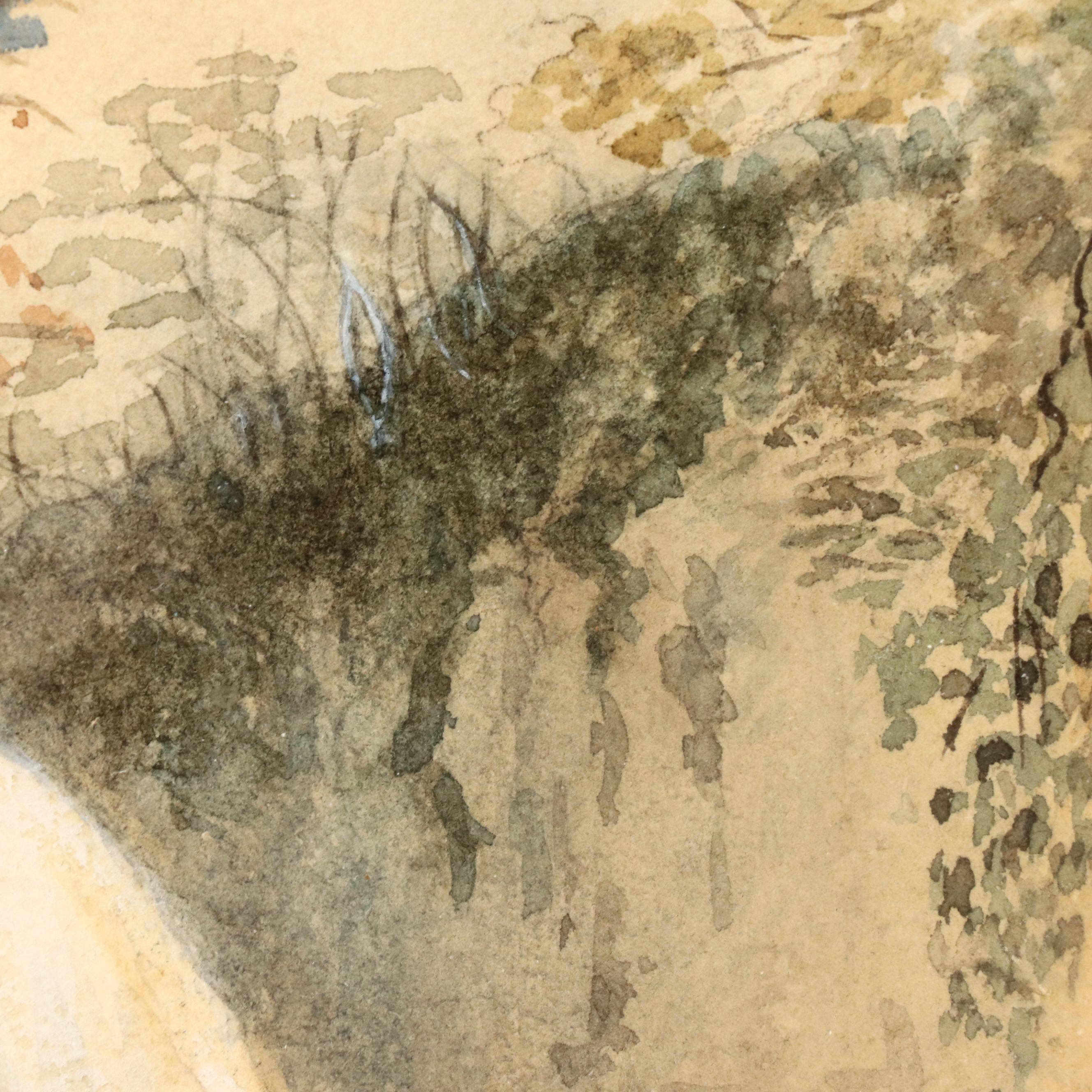 Autumnal Landscape Watercolor Painting of Waterfall Scene and More