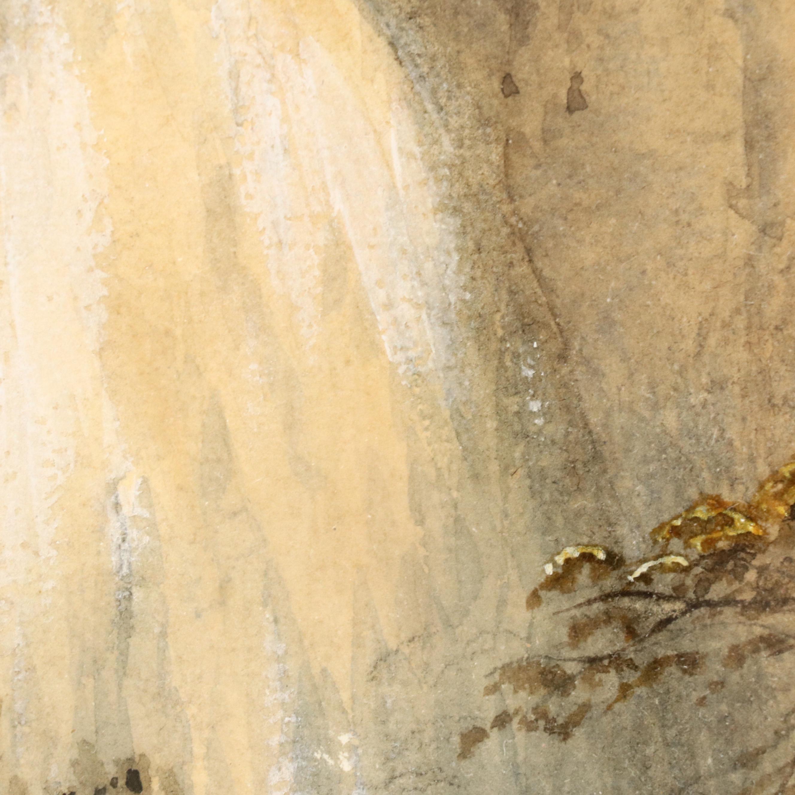 Autumnal Landscape Watercolor Painting of Waterfall Scene and More