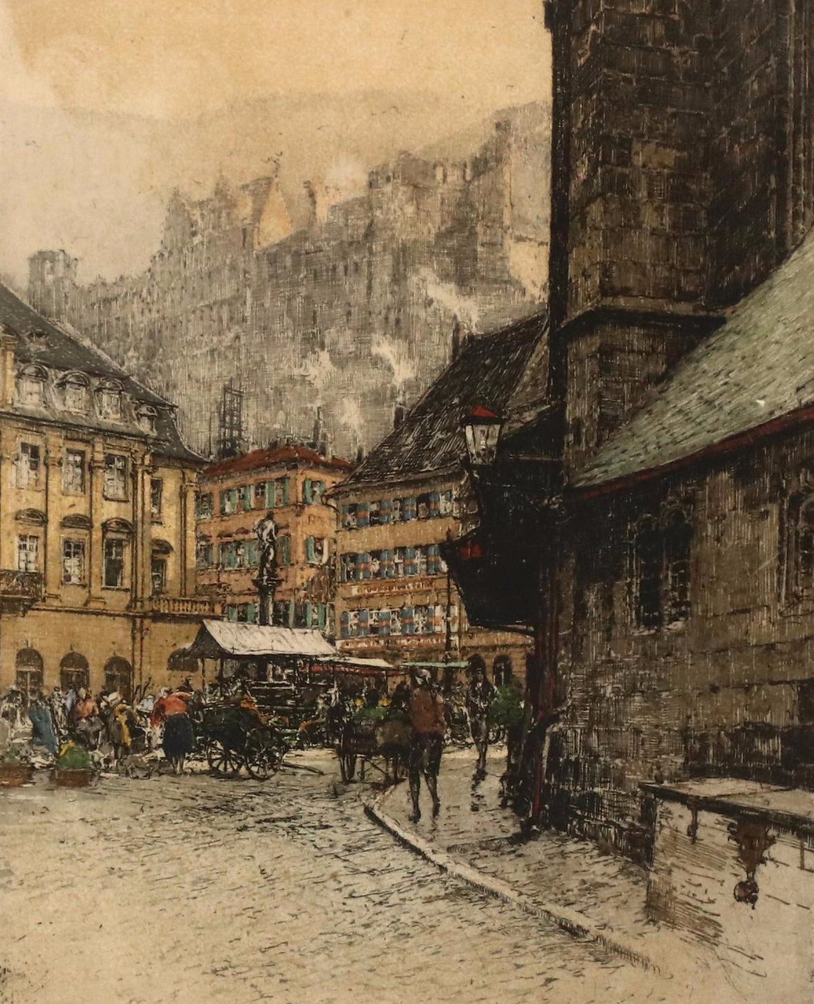 Luigi Kasimir Etching of Heidelberg, Early 20th Century
