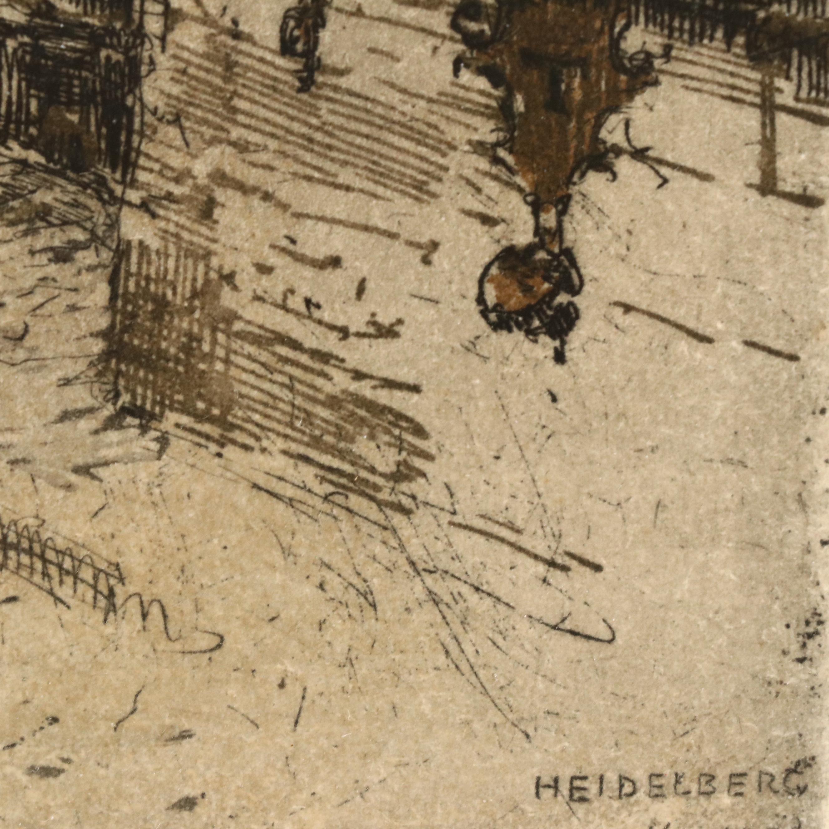 Luigi Kasimir Etching of Heidelberg, Early 20th Century