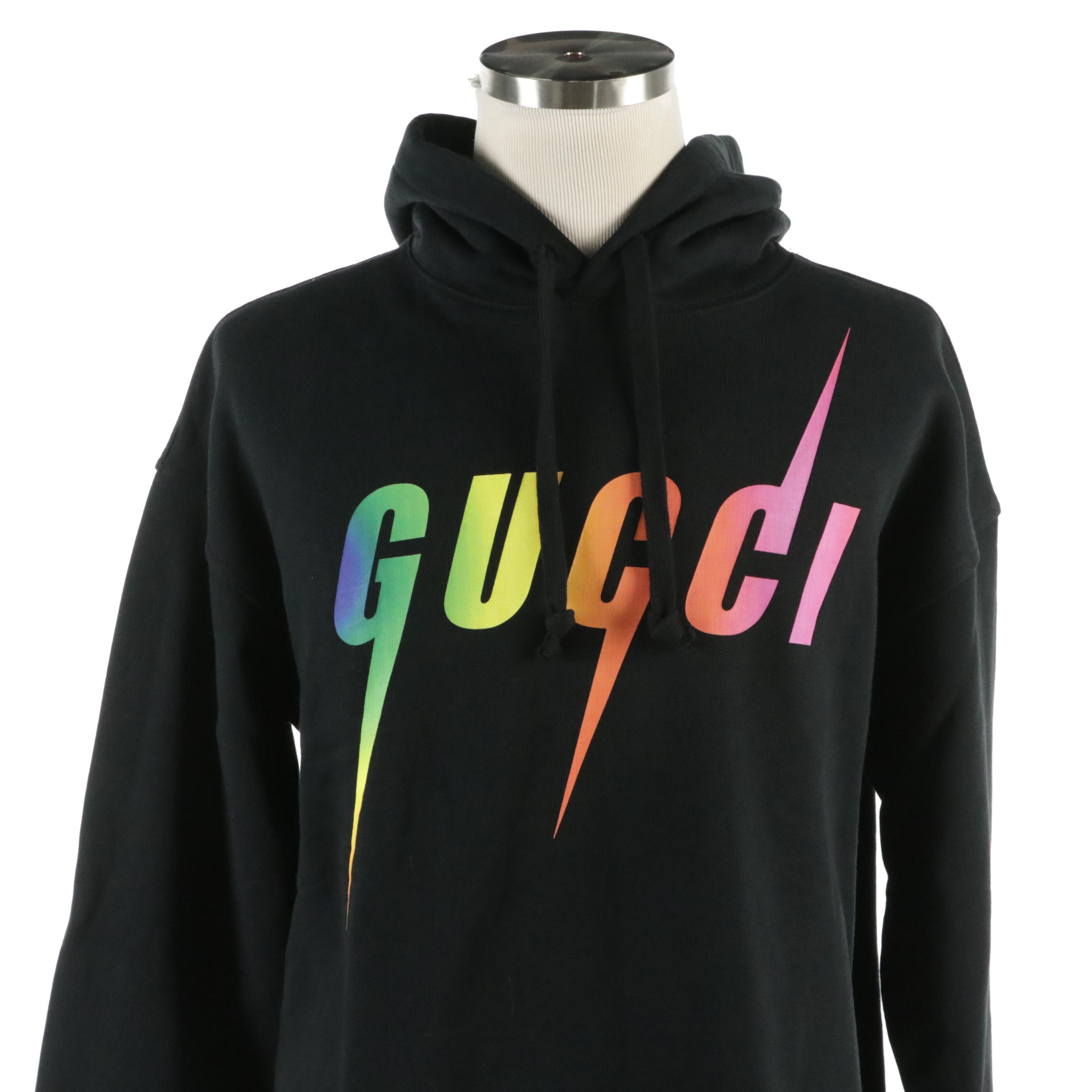 Men's Gucci Blade Logo Hoodie in Black Cotton