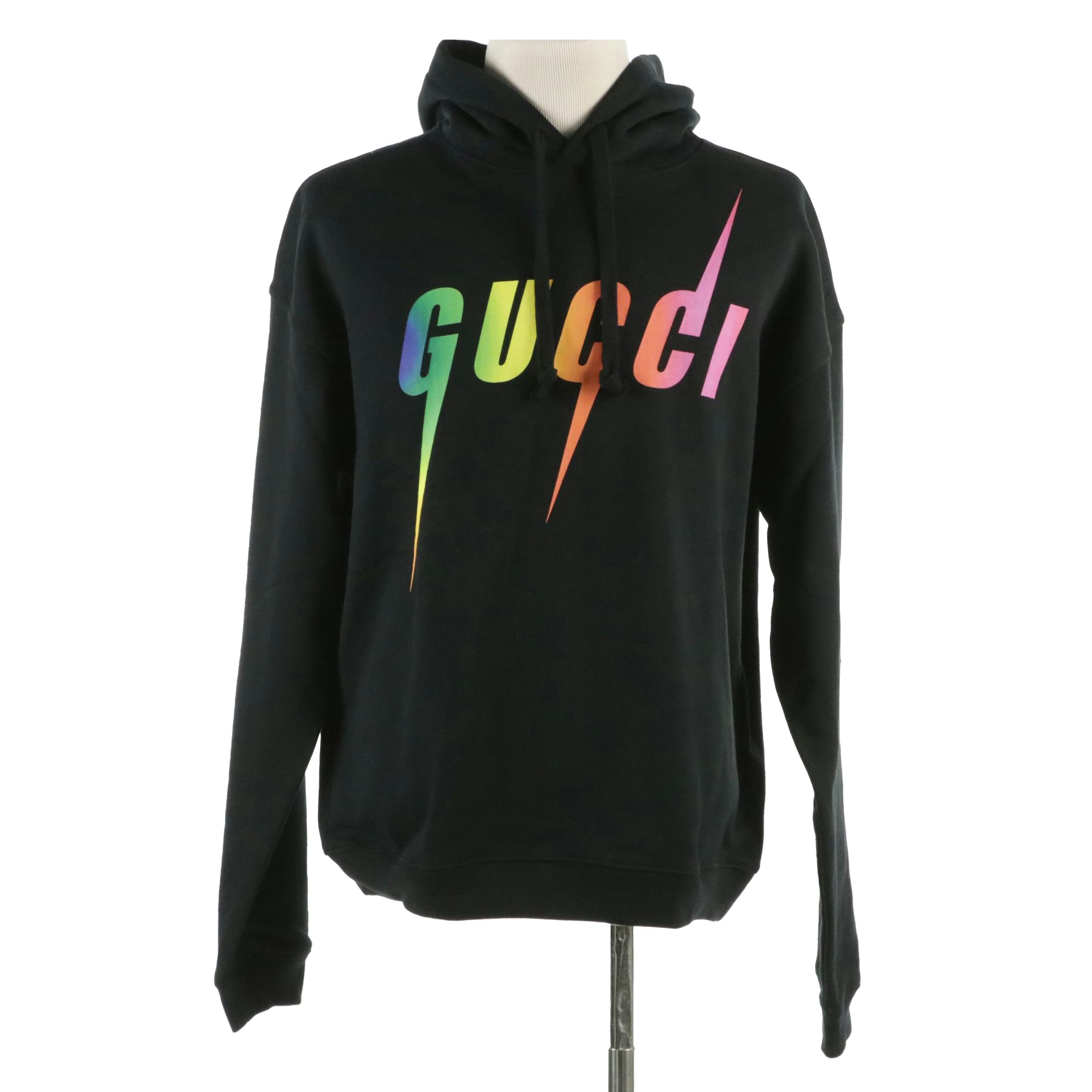 Men's Gucci Blade Logo Hoodie in Black Cotton