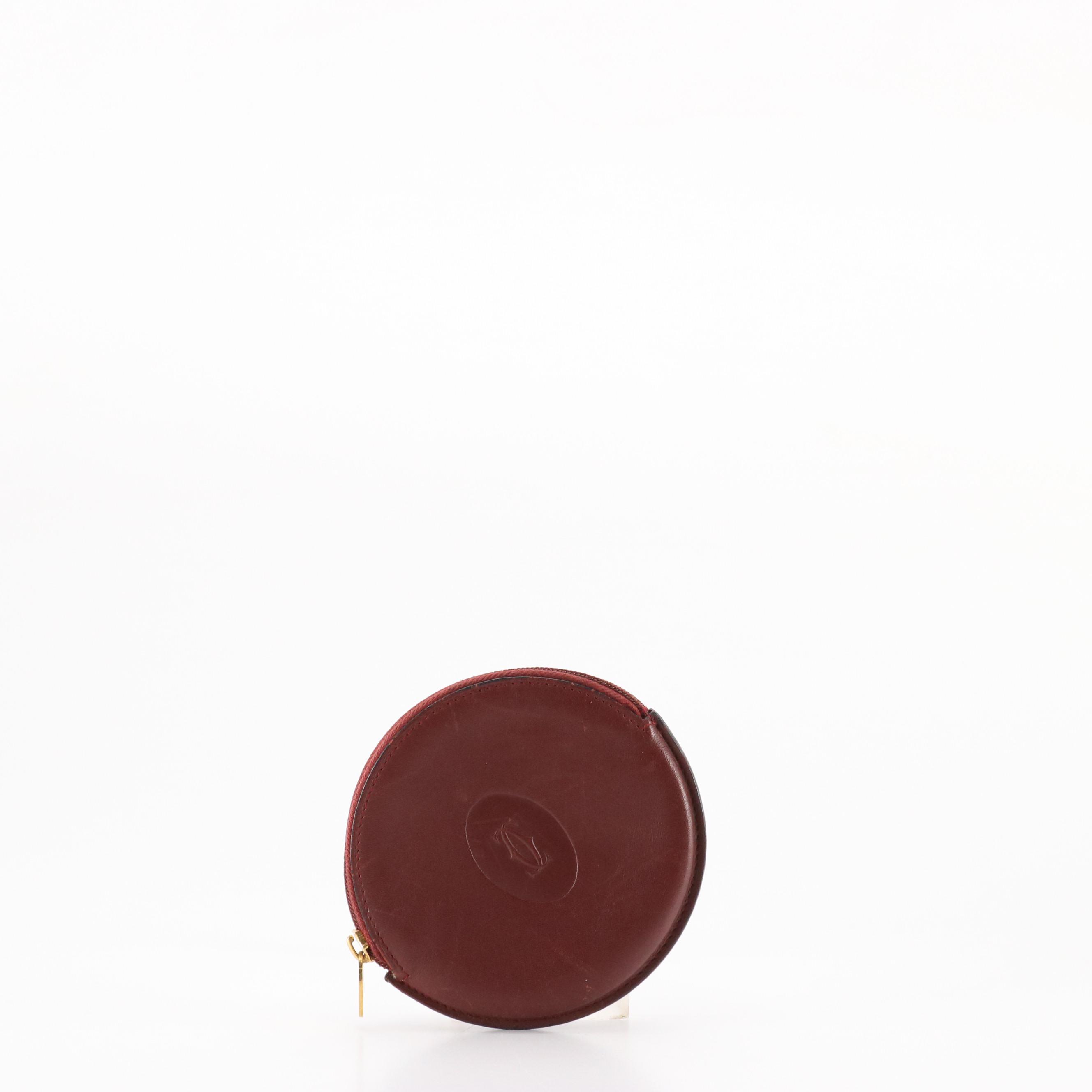 Cartier Round Coin Purse in Burgundy Leather