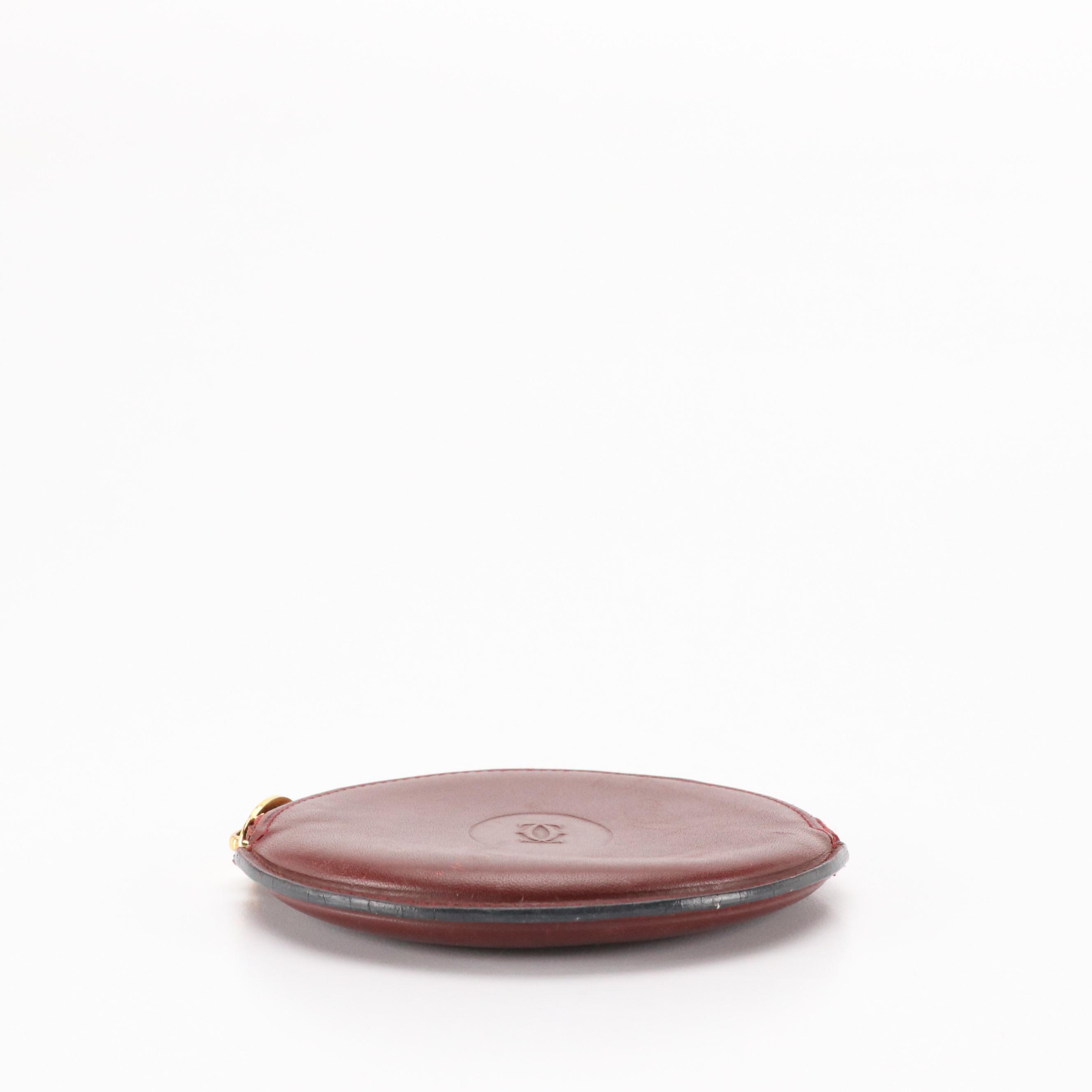 Cartier Round Coin Purse in Burgundy Leather