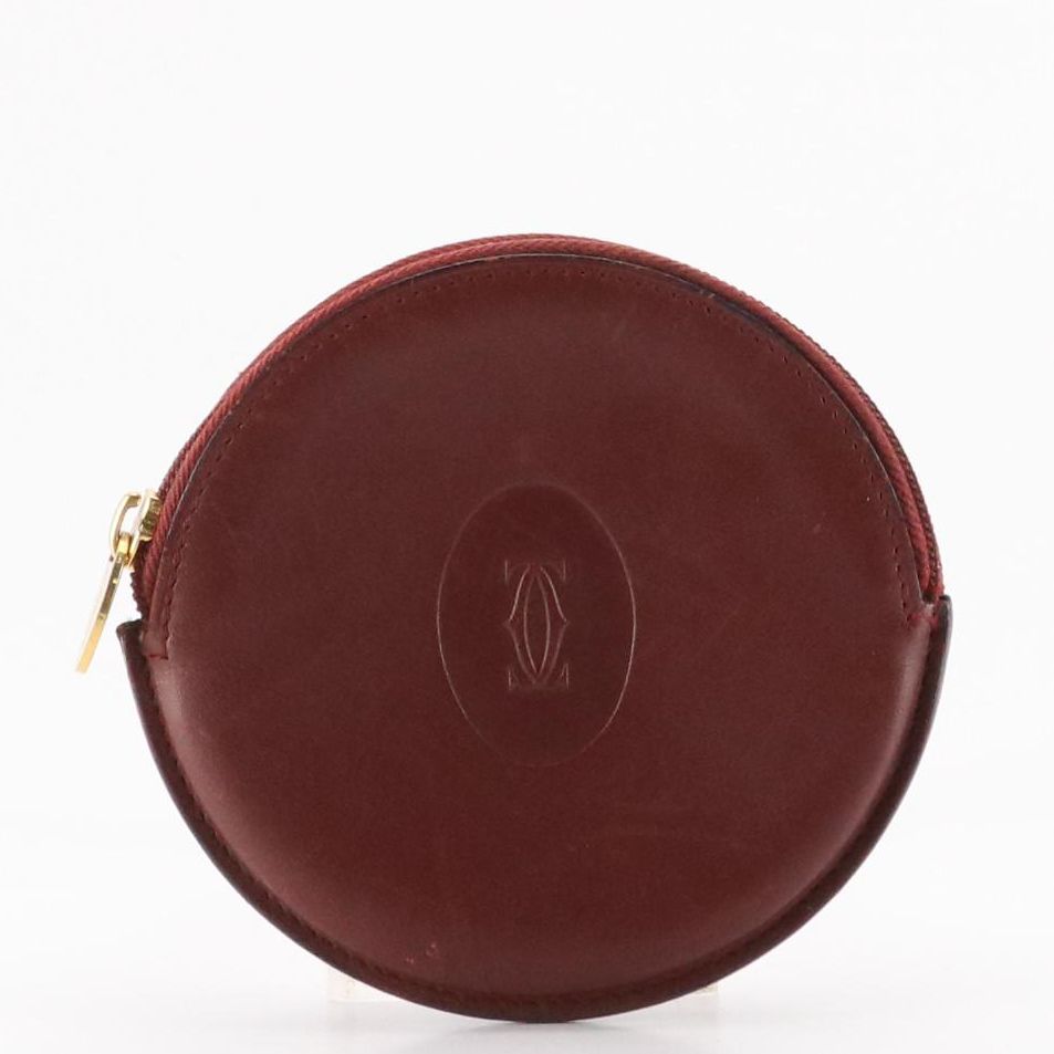 Cartier Round Coin Purse in Burgundy Leather