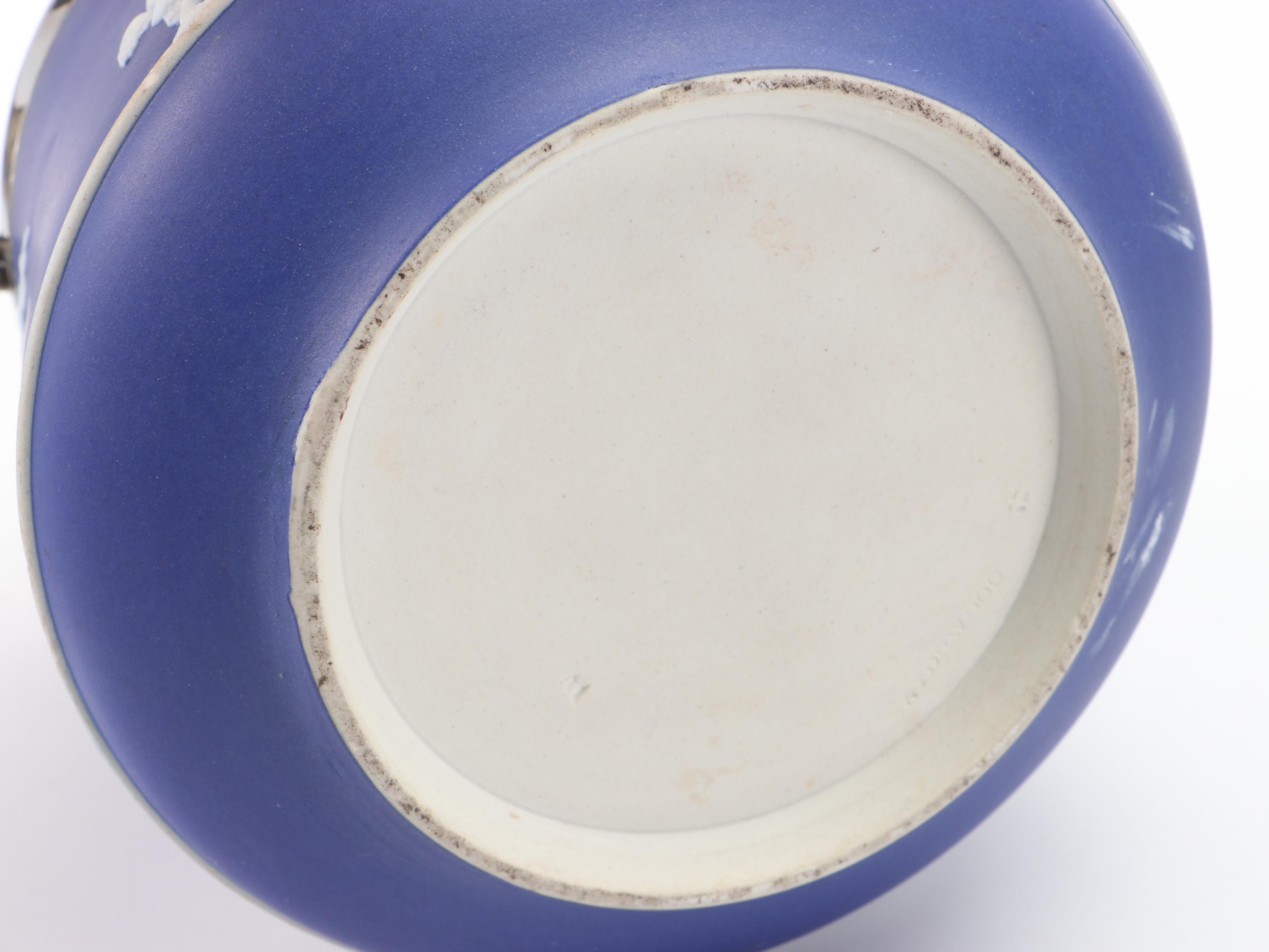 English Sprig Decorated Jasperware Style Biscuit Barrel and Vase