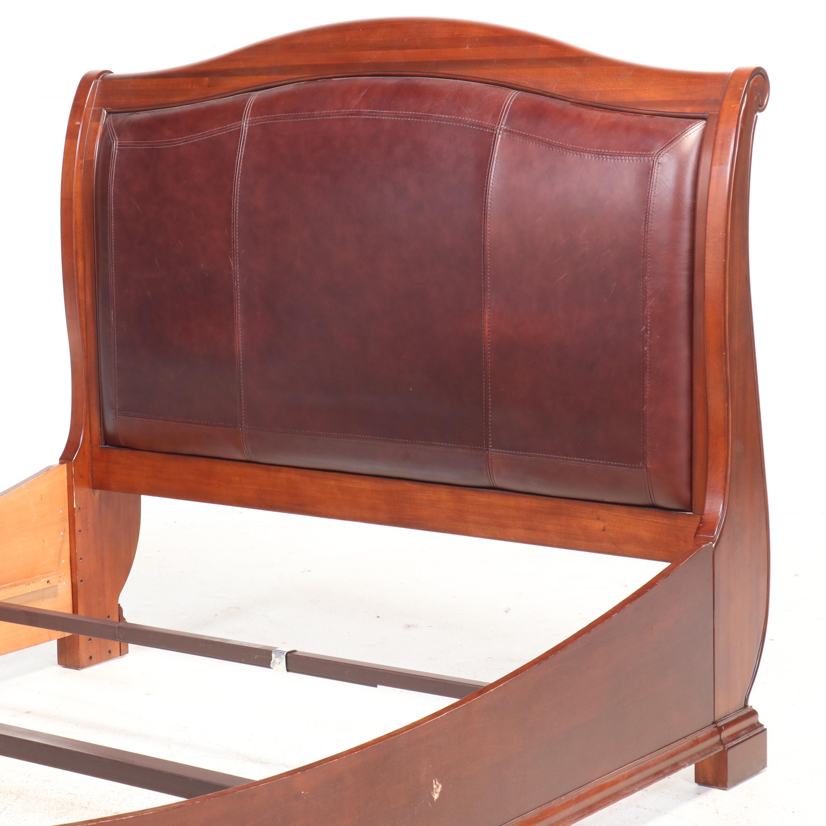 Edwardian Style Sleigh Bed in Queen Size with Faux Leather Padded Headboard