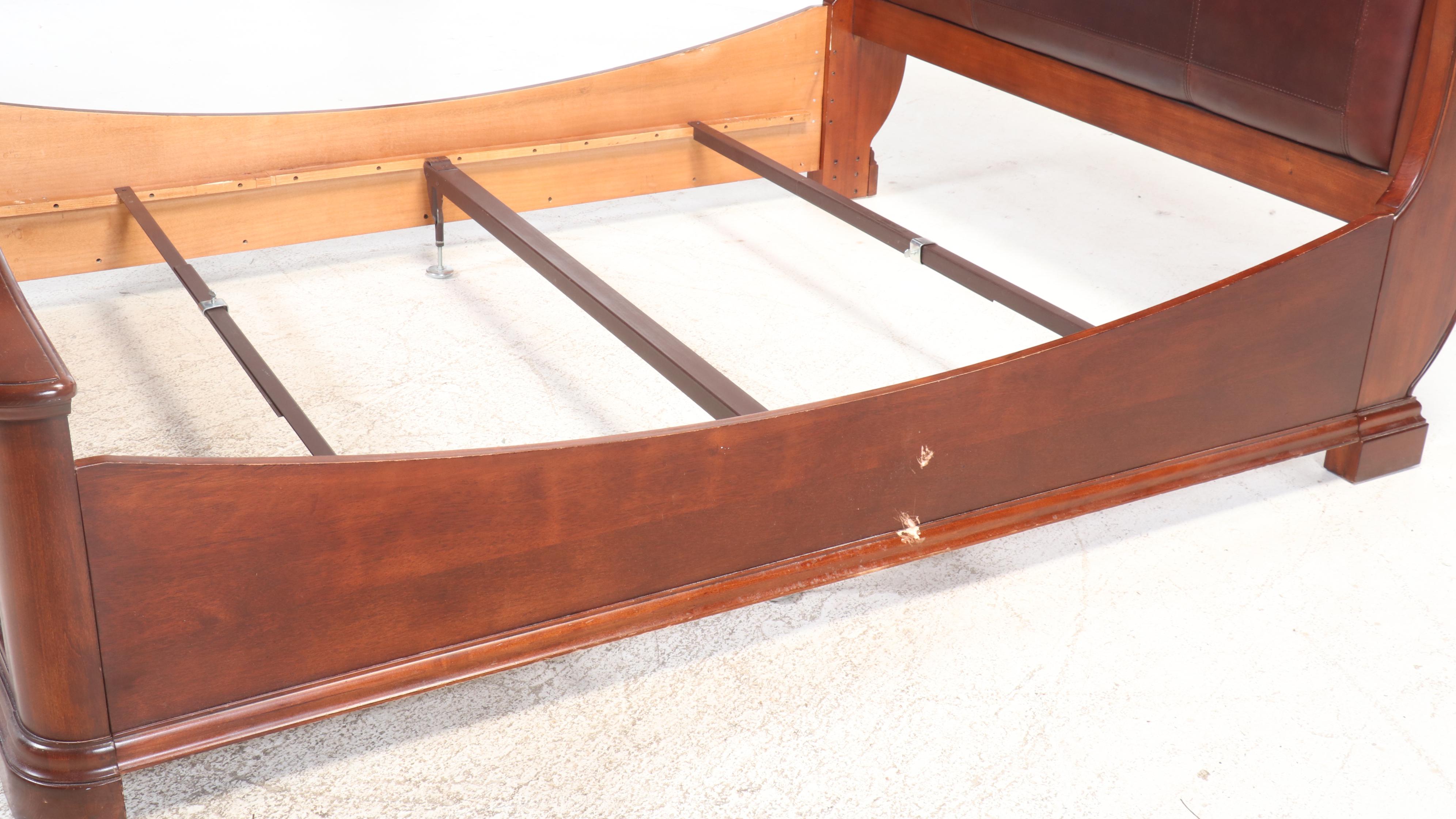 Edwardian Style Sleigh Bed in Queen Size with Faux Leather Padded Headboard