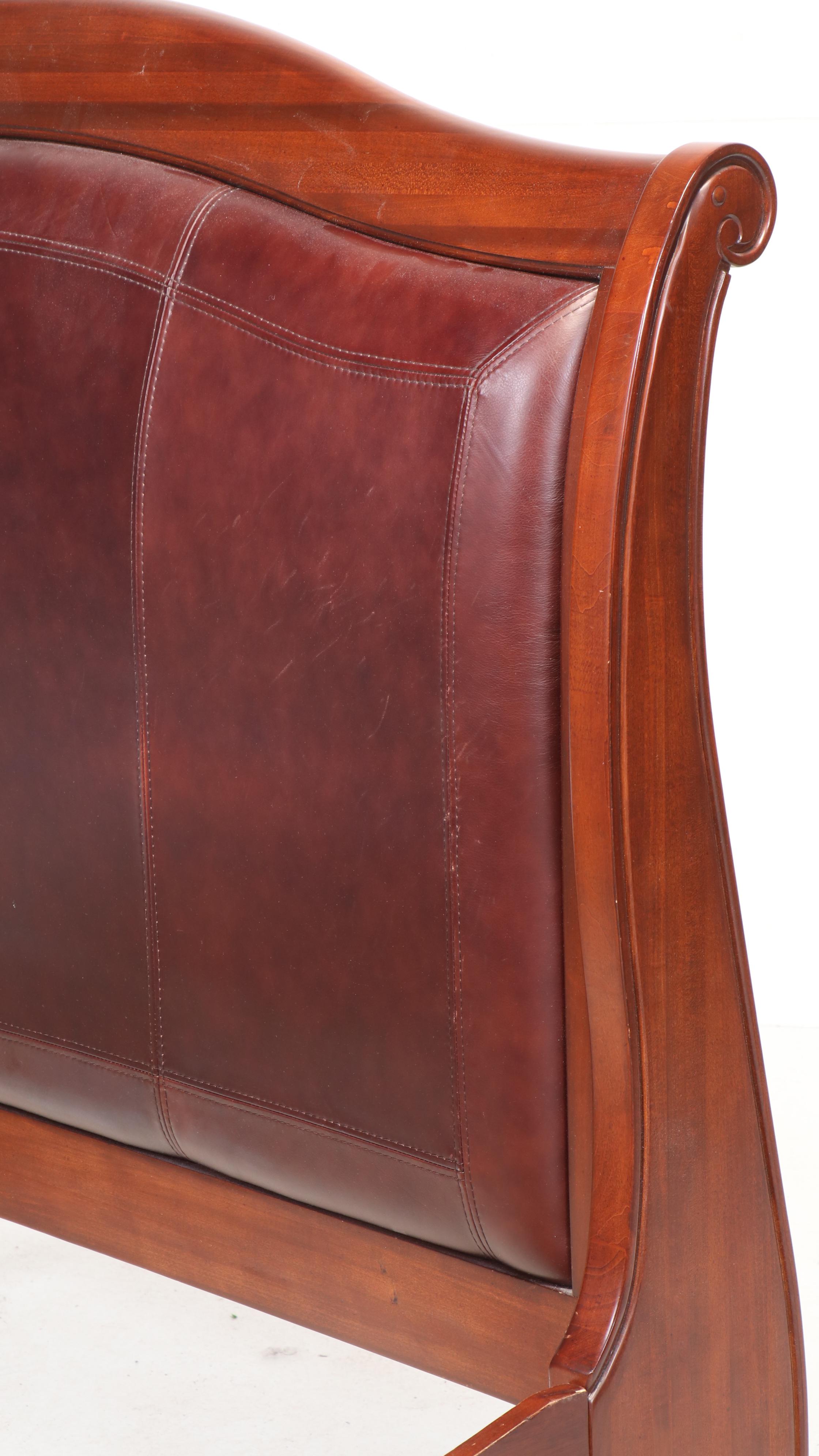 Edwardian Style Sleigh Bed in Queen Size with Faux Leather Padded Headboard