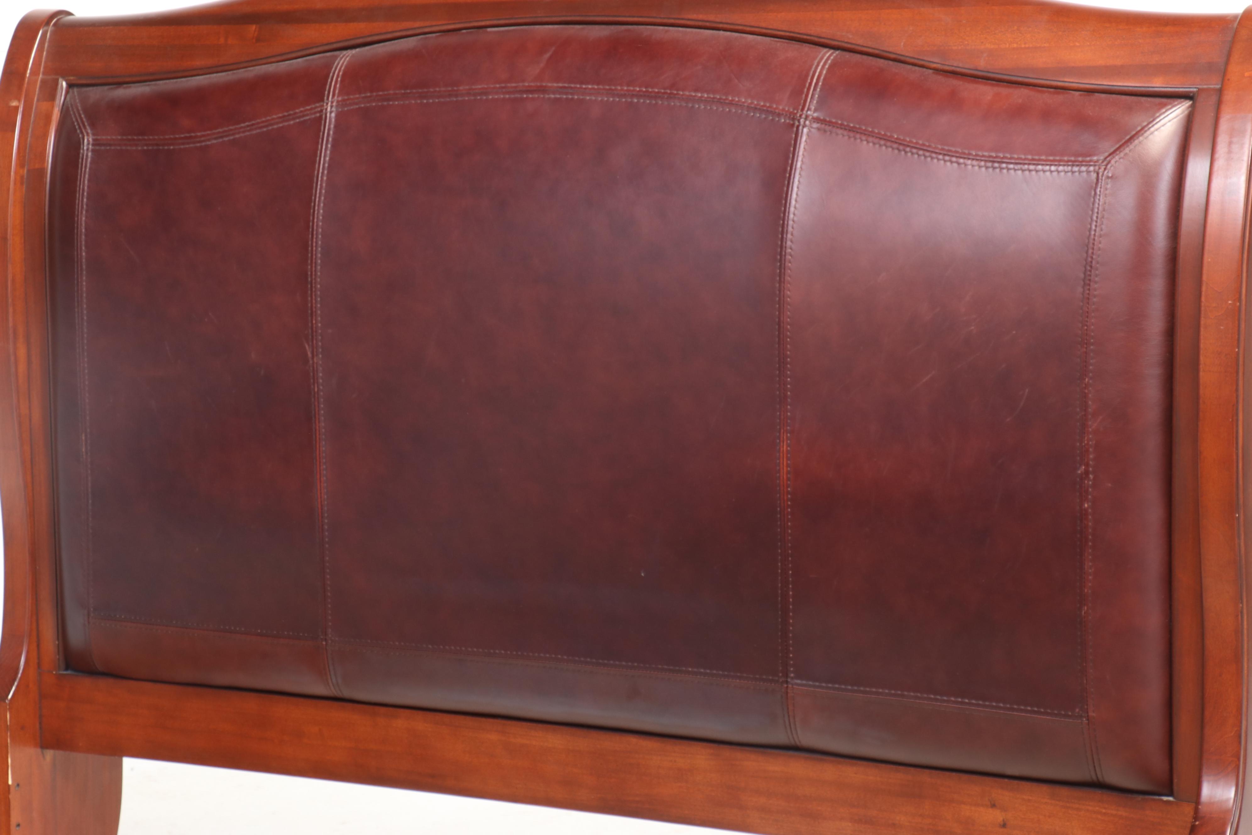 Edwardian Style Sleigh Bed in Queen Size with Faux Leather Padded Headboard