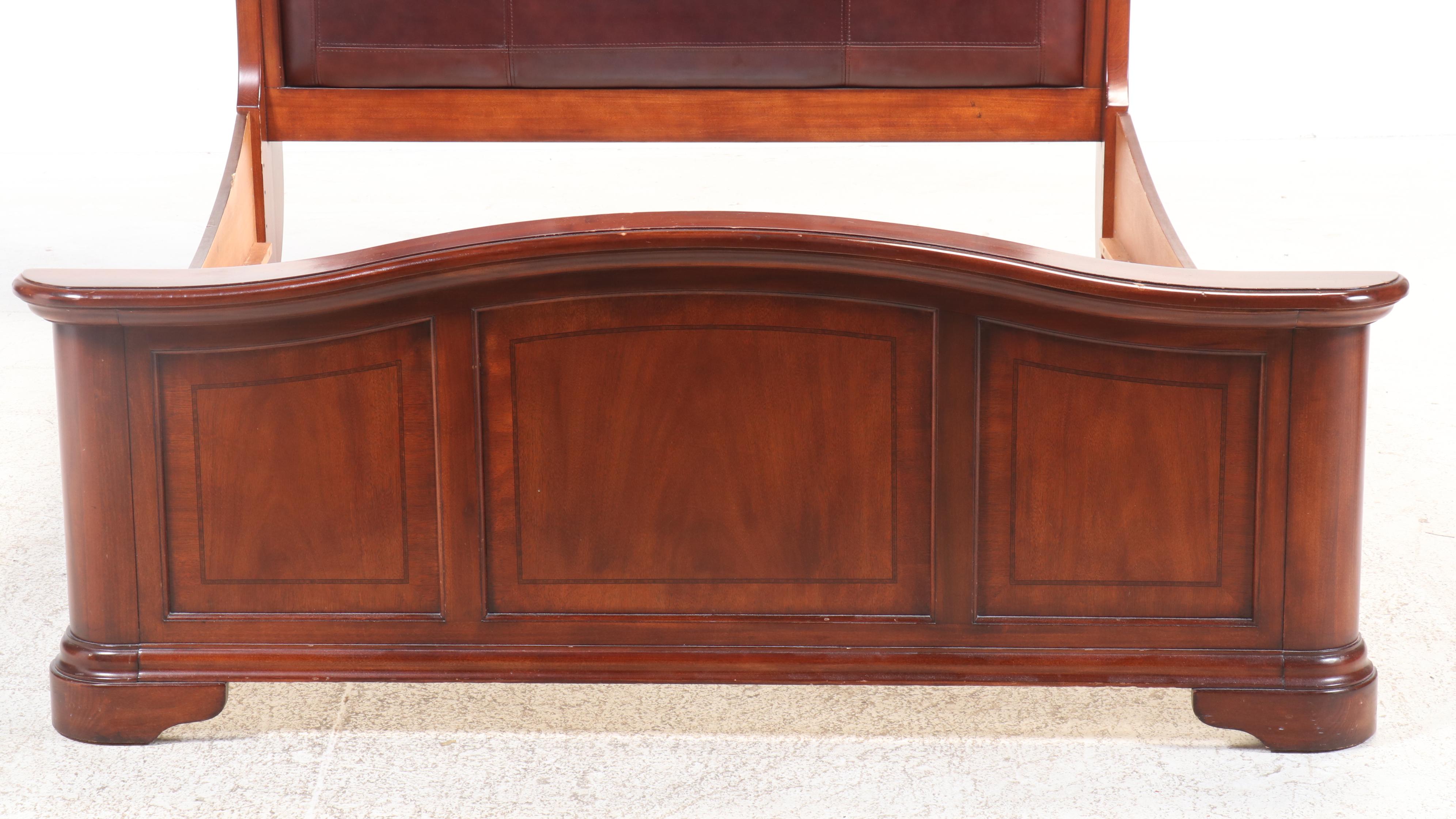 Edwardian Style Sleigh Bed in Queen Size with Faux Leather Padded Headboard