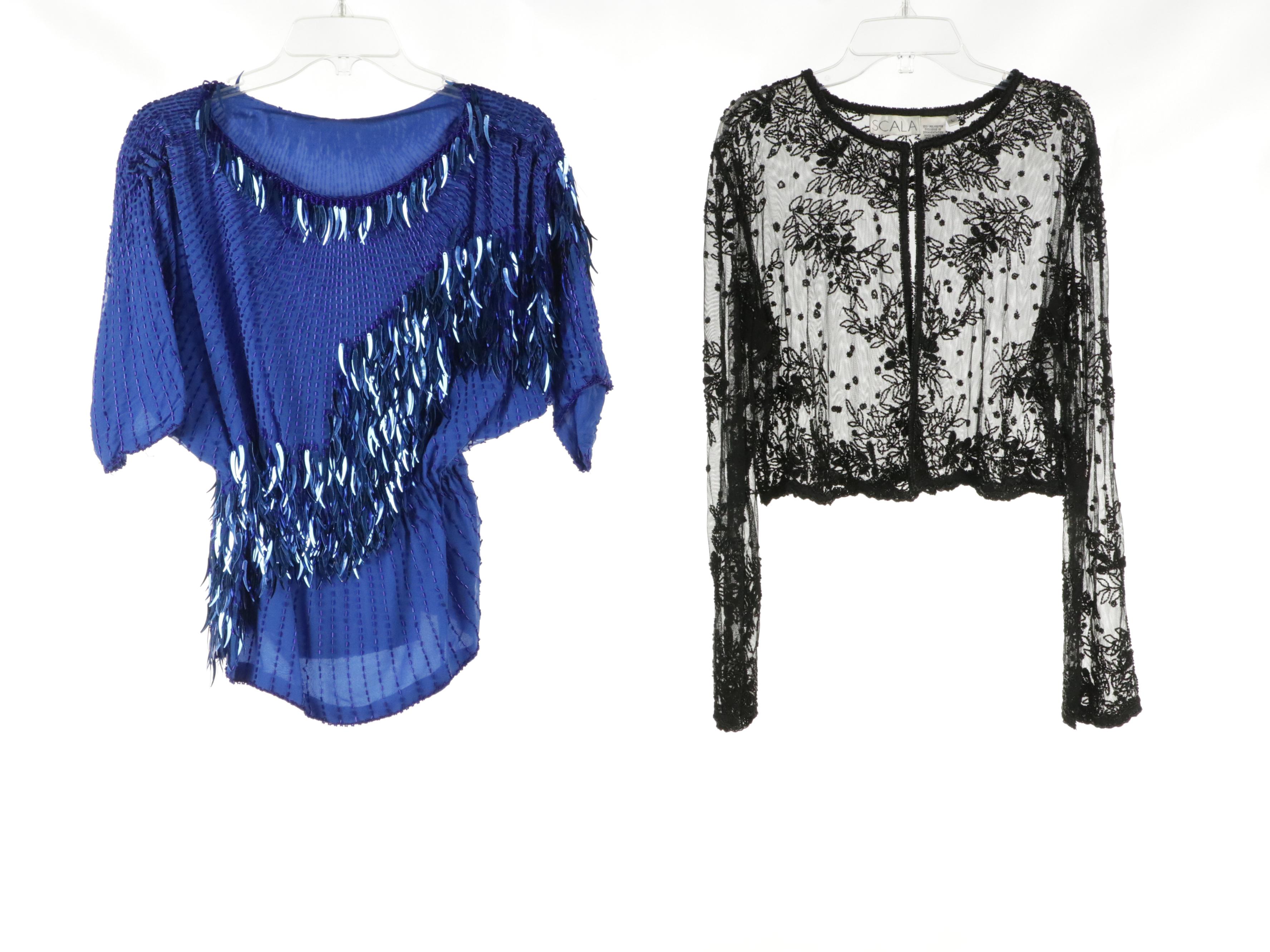 Scala Sheer Beaded Evening Tops, Sténay Embellished Lace Gown, Oleg Cassini Top