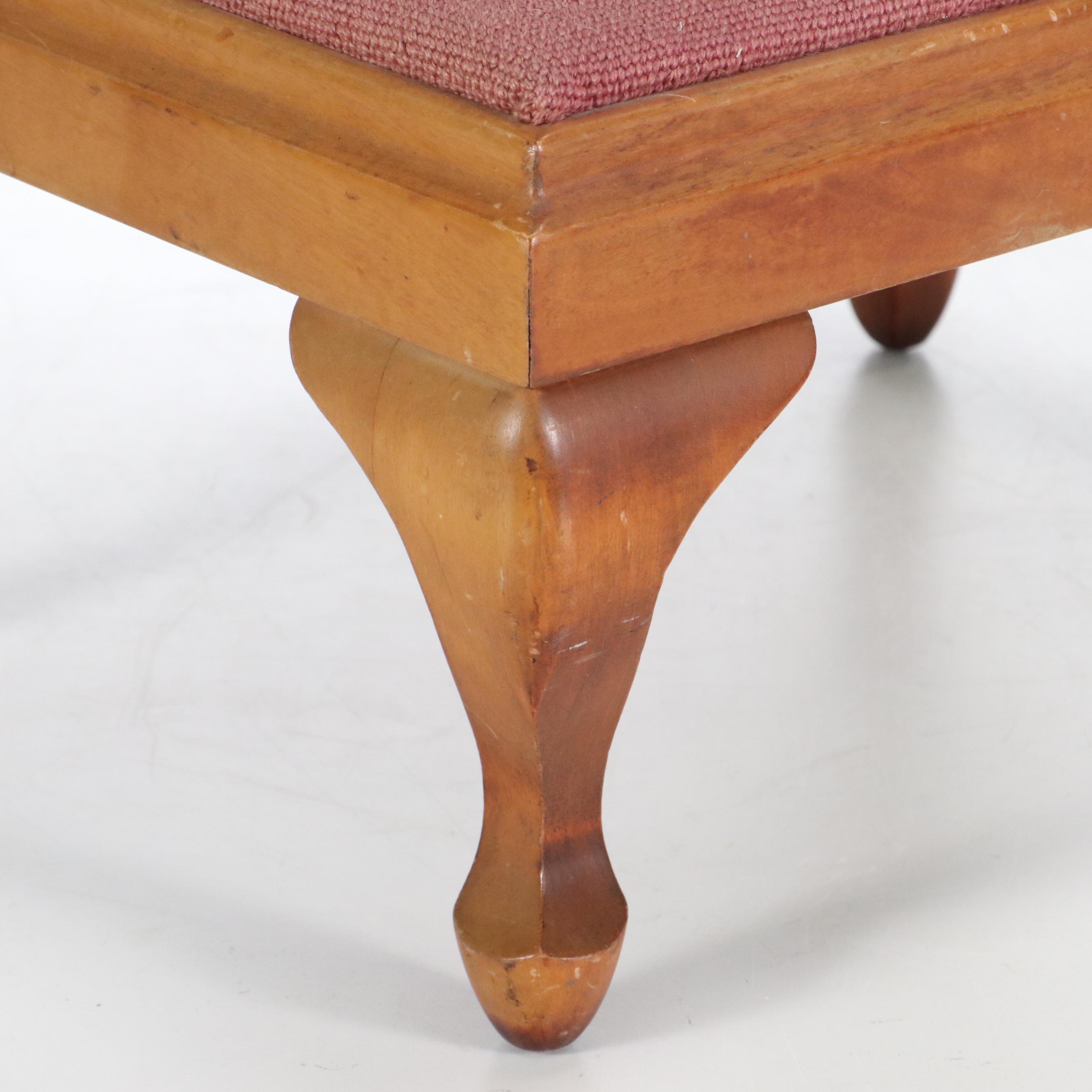 Queen Anne Style Footstool with Needlepoint Top, 20th Century