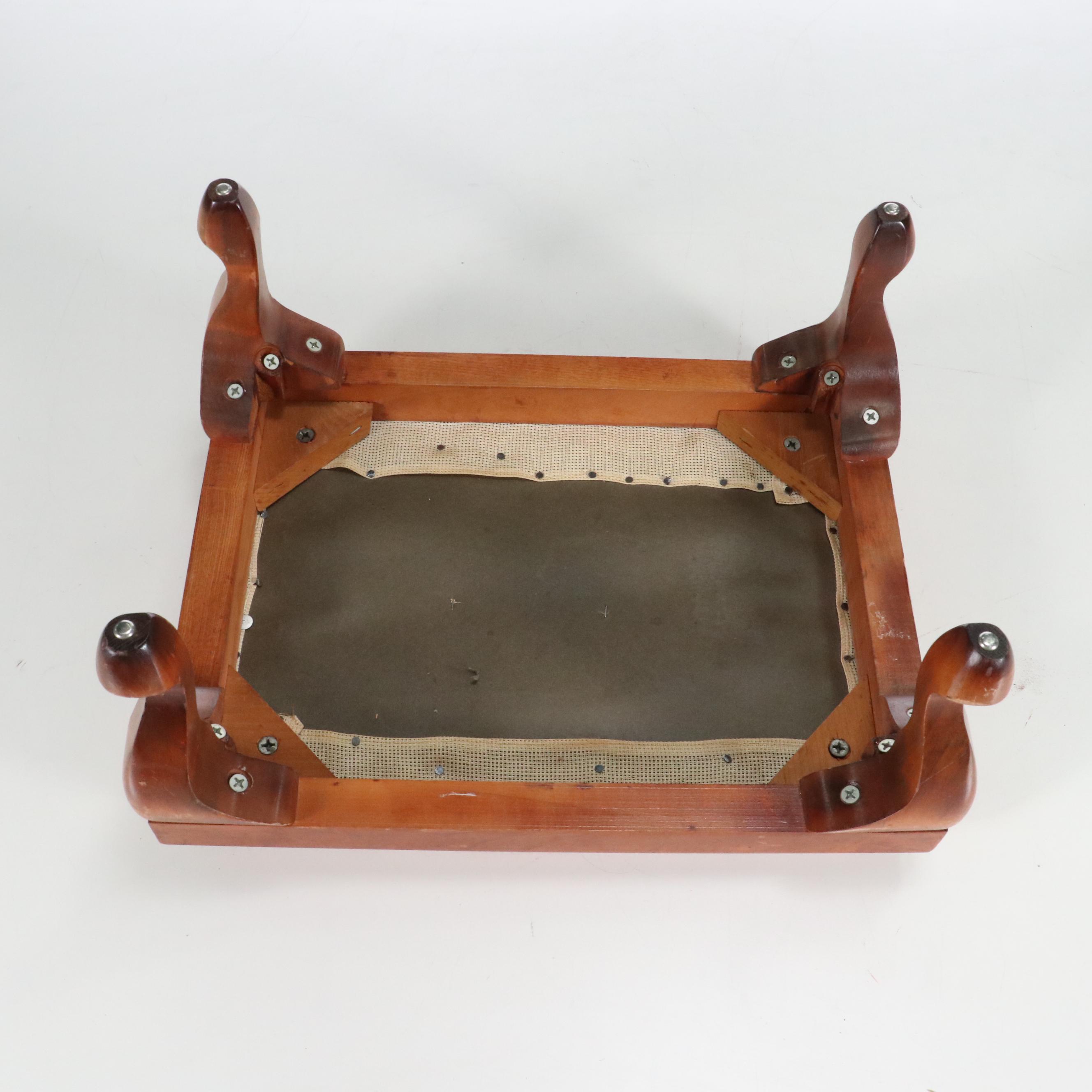 Queen Anne Style Footstool with Needlepoint Top, 20th Century