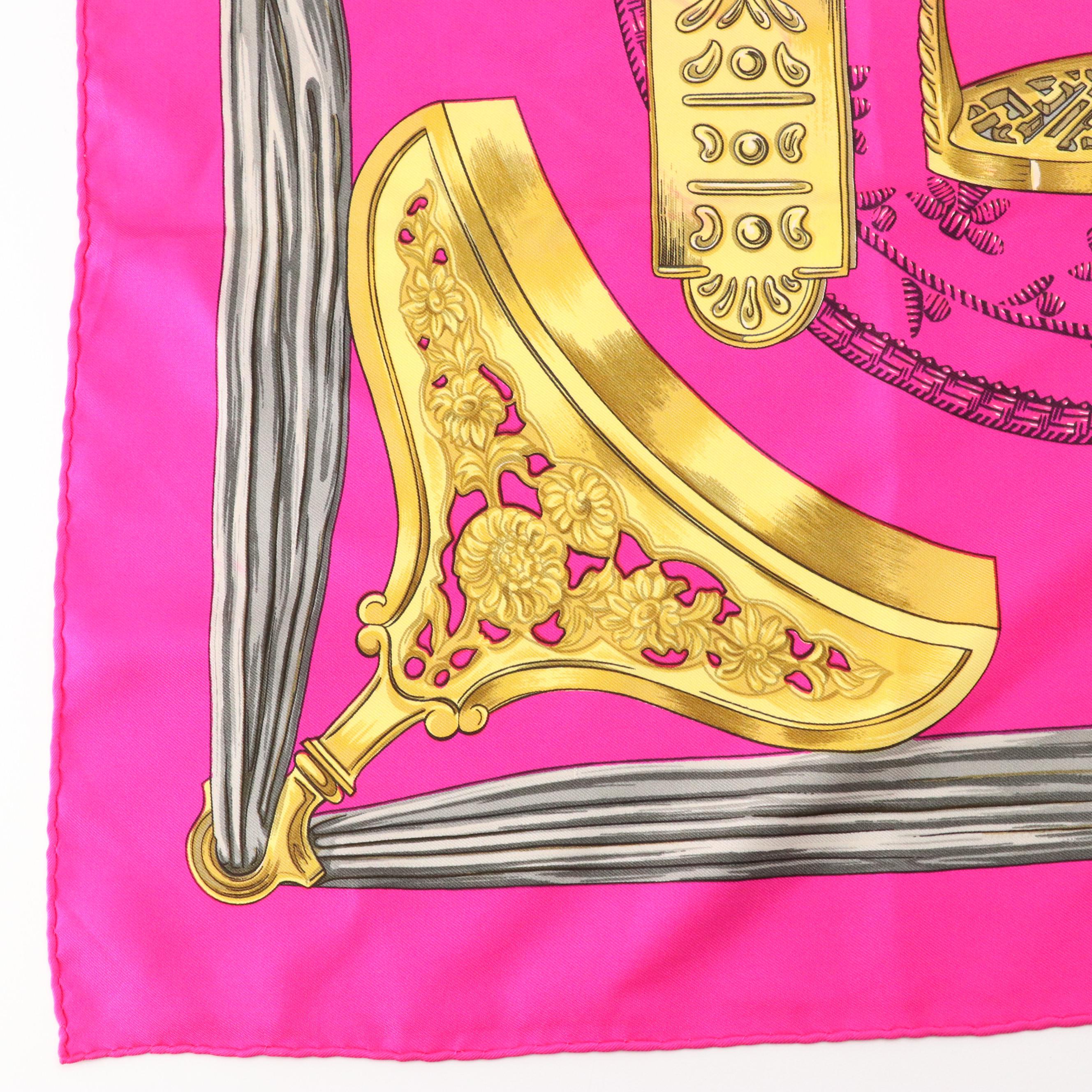 Hermès "Etriers" Hot Pink Silk Twill Scarf 90