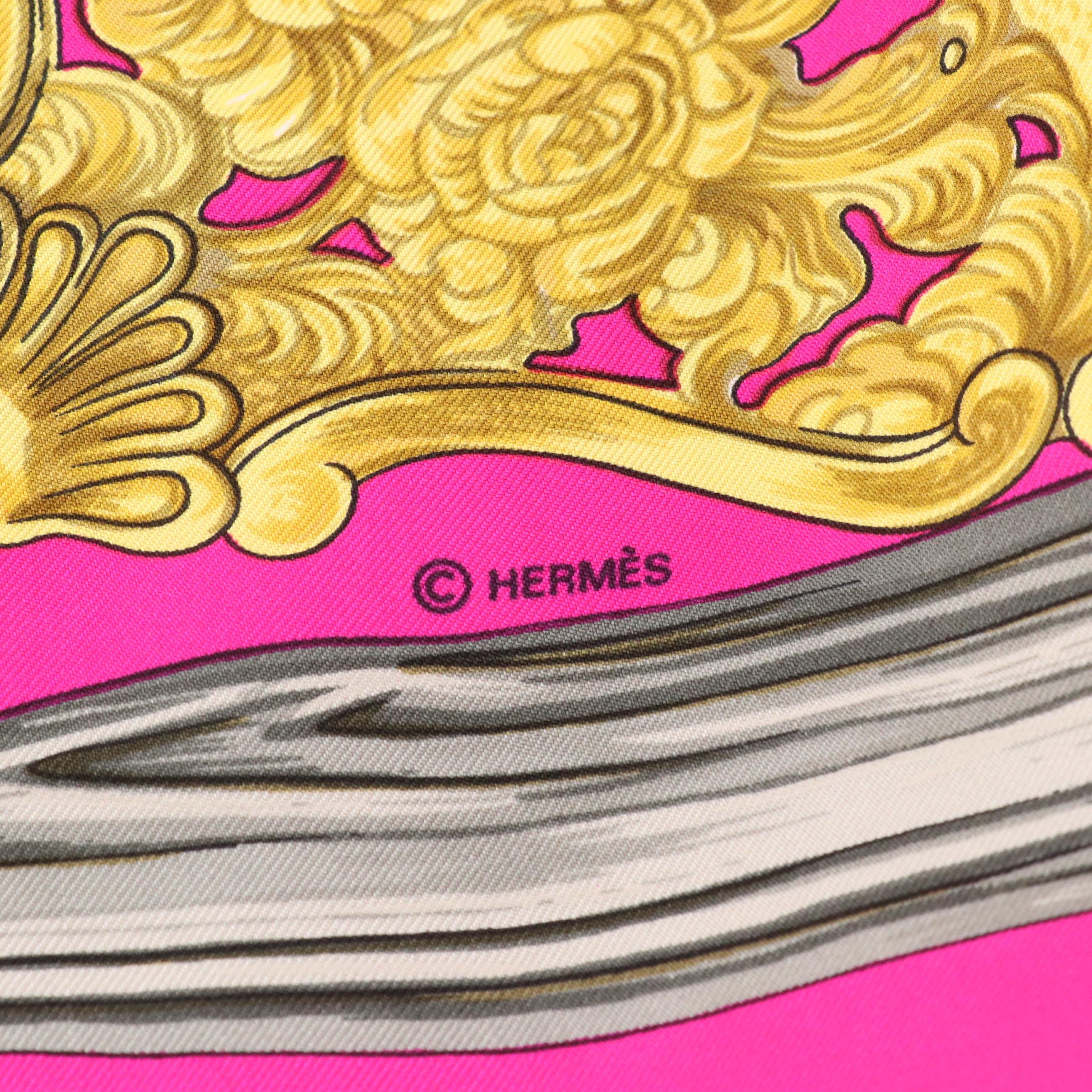 Hermès "Etriers" Hot Pink Silk Twill Scarf 90