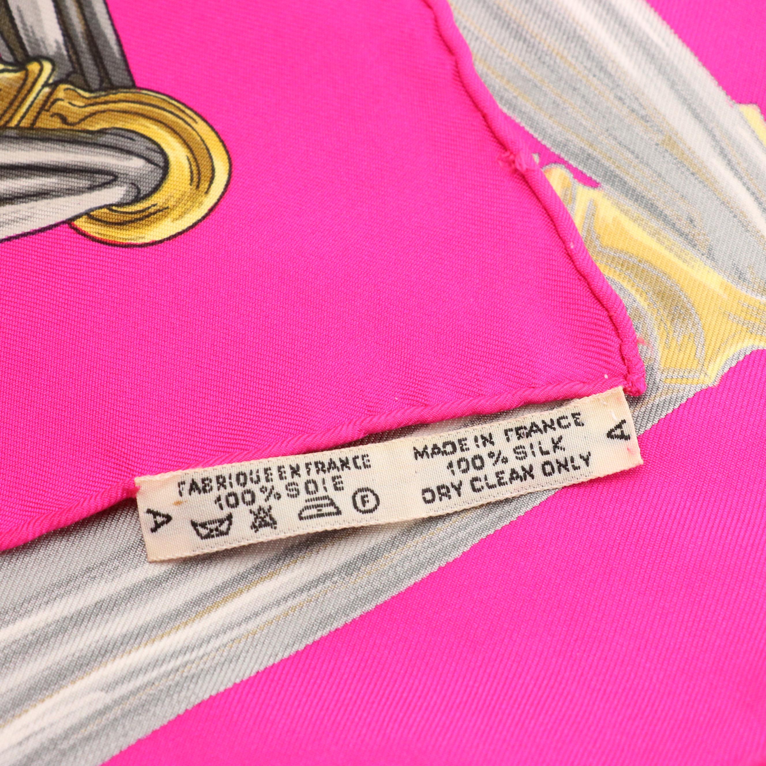Hermès "Etriers" Hot Pink Silk Twill Scarf 90