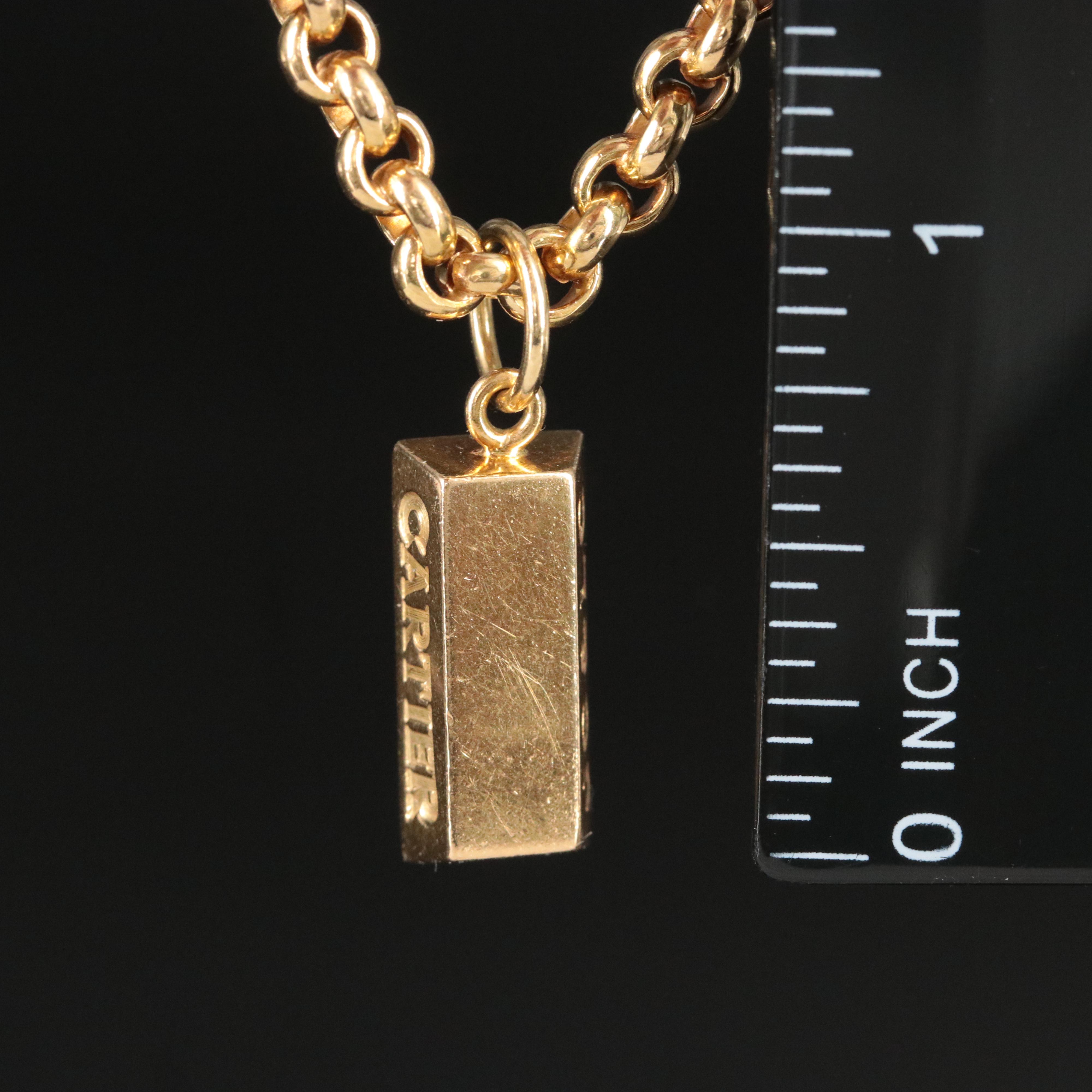 Cartier 18K 1/4 Oz. Ingot Bar Charm with Rolo Chain Necklace