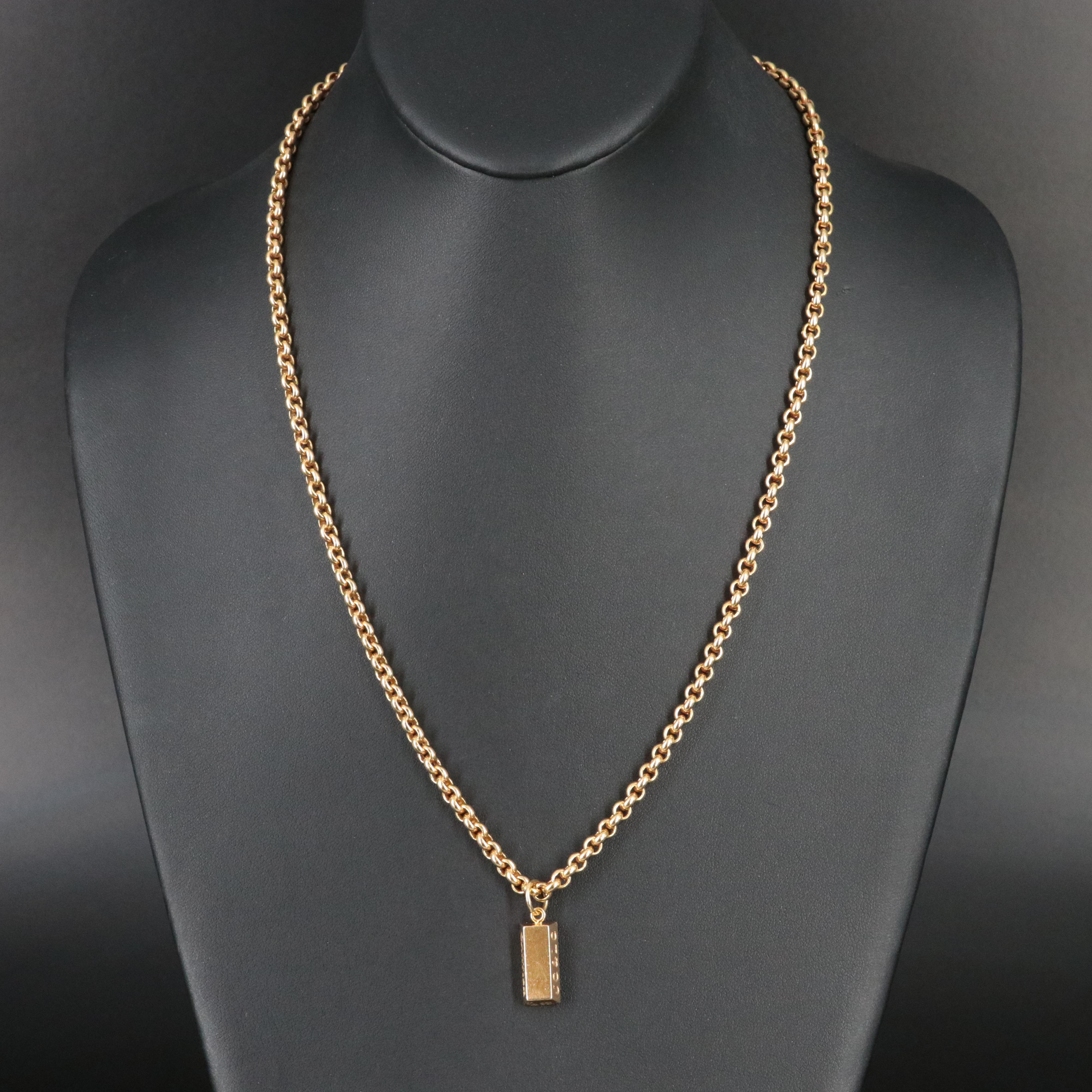 Cartier 18K 1/4 Oz. Ingot Bar Charm with Rolo Chain Necklace