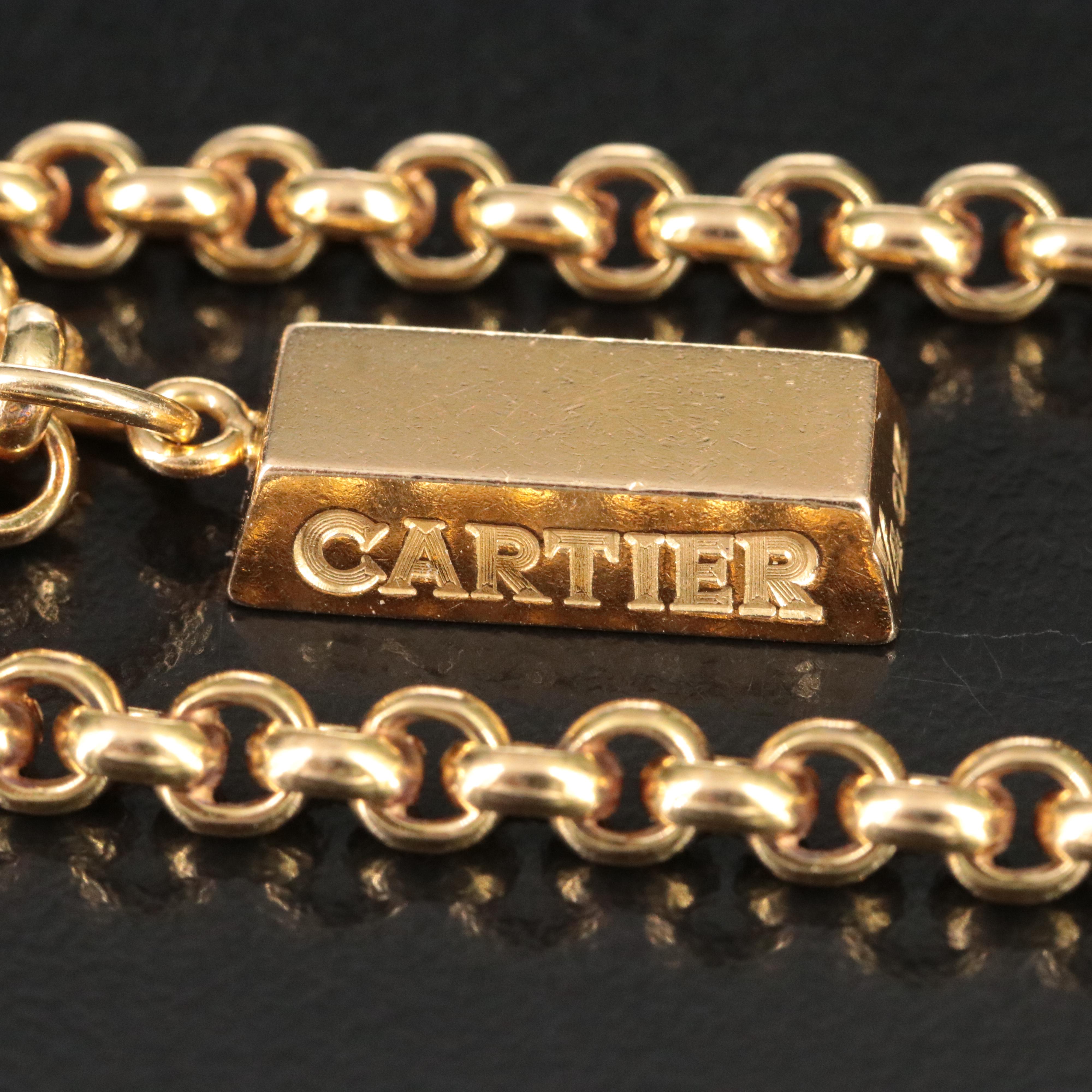 Cartier 18K 1/4 Oz. Ingot Bar Charm with Rolo Chain Necklace