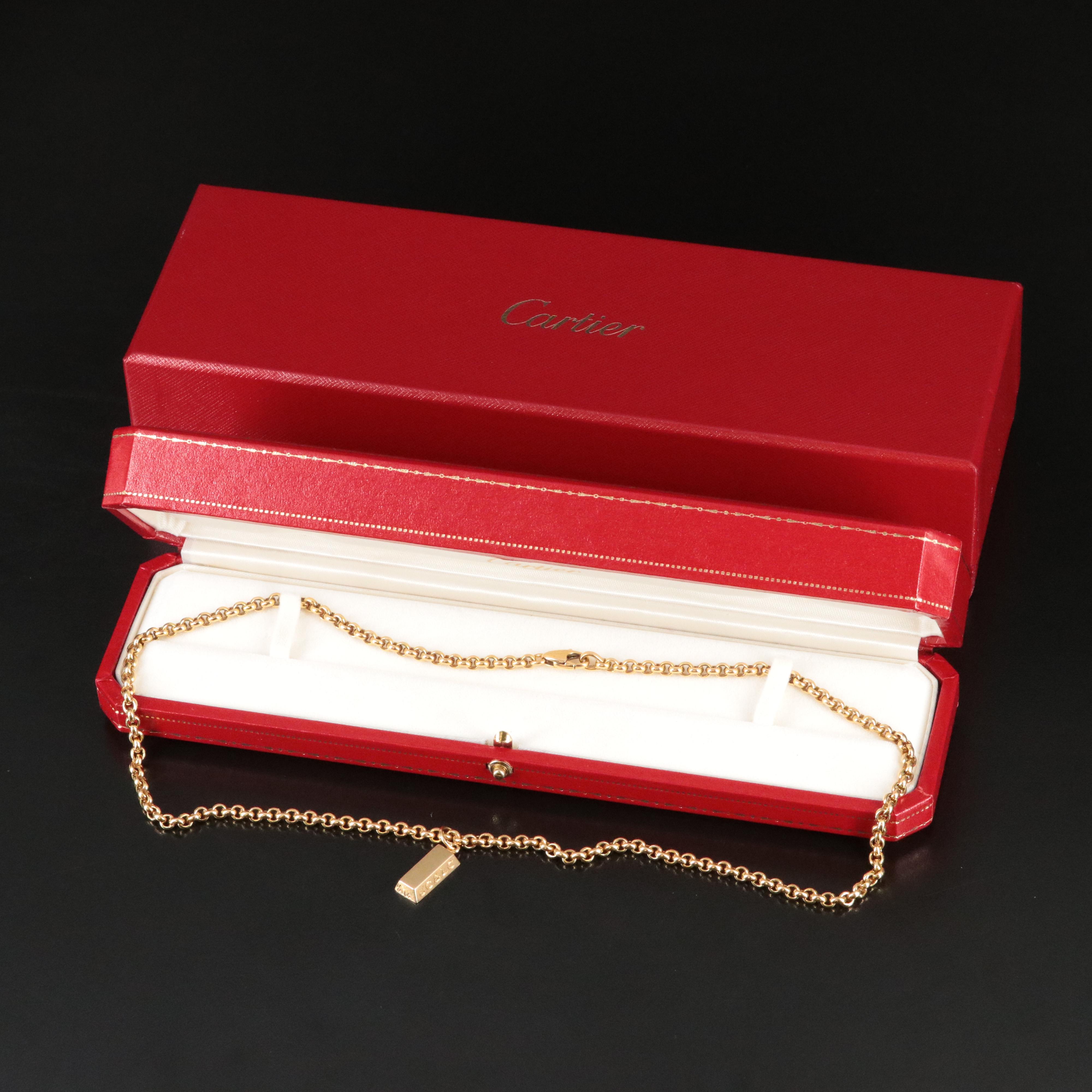 Cartier 18K 1/4 Oz. Ingot Bar Charm with Rolo Chain Necklace