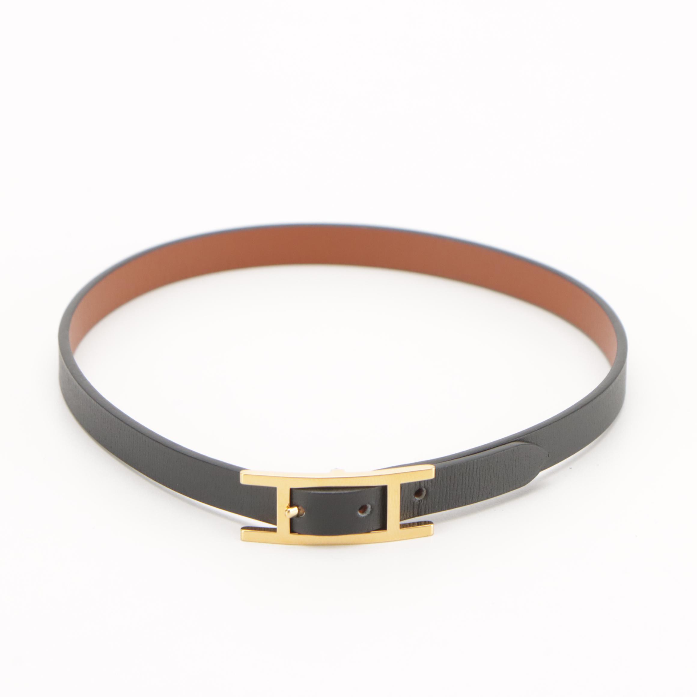 Hermès Behapi Reversible Double Tour Bracelet in Black/Brown Leather, With Box